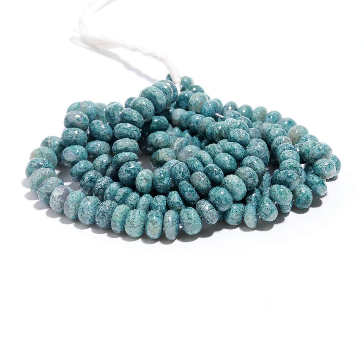 Moss Aquamarine Smooth Beads Natural Moss Aquamarine 8-12 MM Rondelle Smooth Bead Moss Aqua for Designer Handmade Jewelry Making Craft & Art