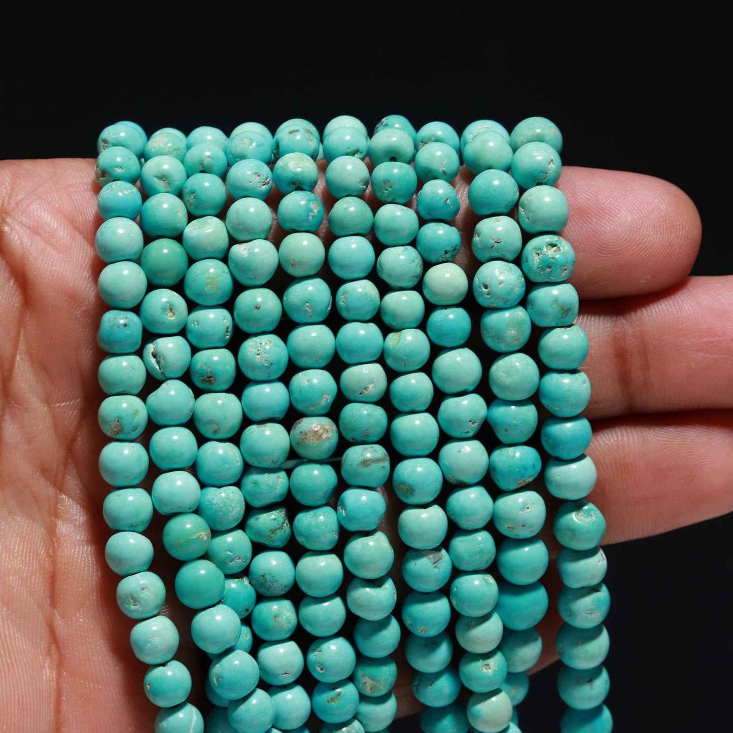 AAA Natural Arizona Turquoise Smooth Round Beads, 5.5-6.5 MM Smooth Round Turquoise Beads 17” Arizona Turquoise Round Beads Necklace Jewelry