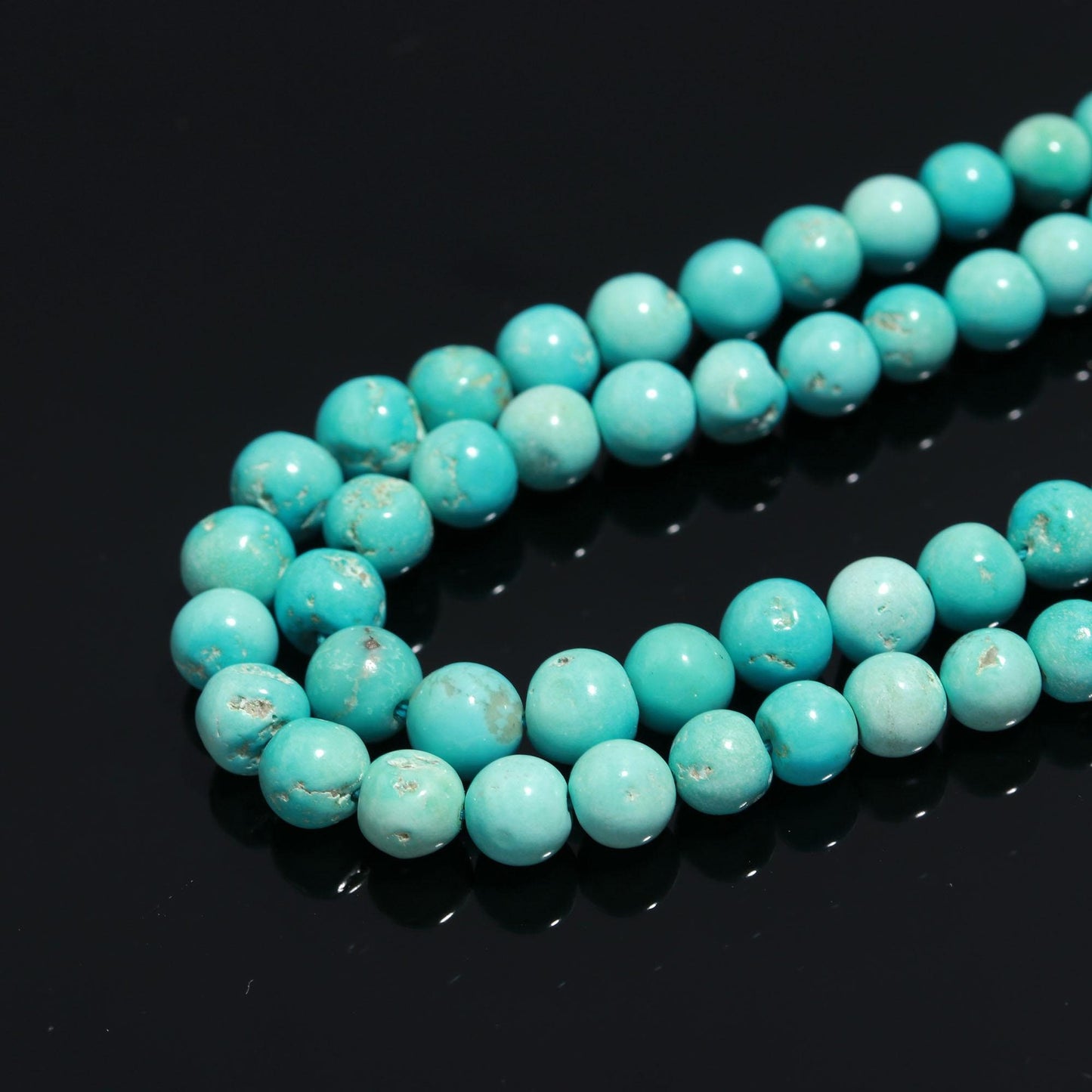 AAA Natural Arizona Turquoise Smooth Round Beads, 5.5-6.5 MM Smooth Round Turquoise Beads 17” Arizona Turquoise Round Beads Necklace Jewelry