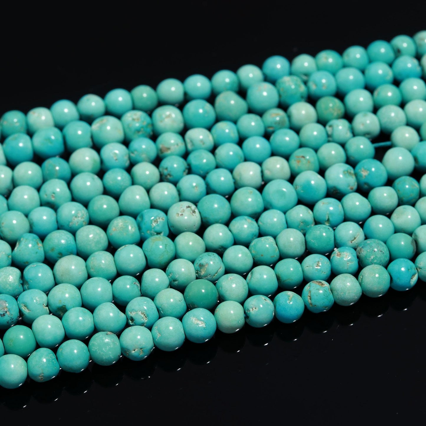 AAA Natural Arizona Turquoise Smooth Round Beads, 5.5-6.5 MM Smooth Round Turquoise Beads 17” Arizona Turquoise Round Beads Necklace Jewelry