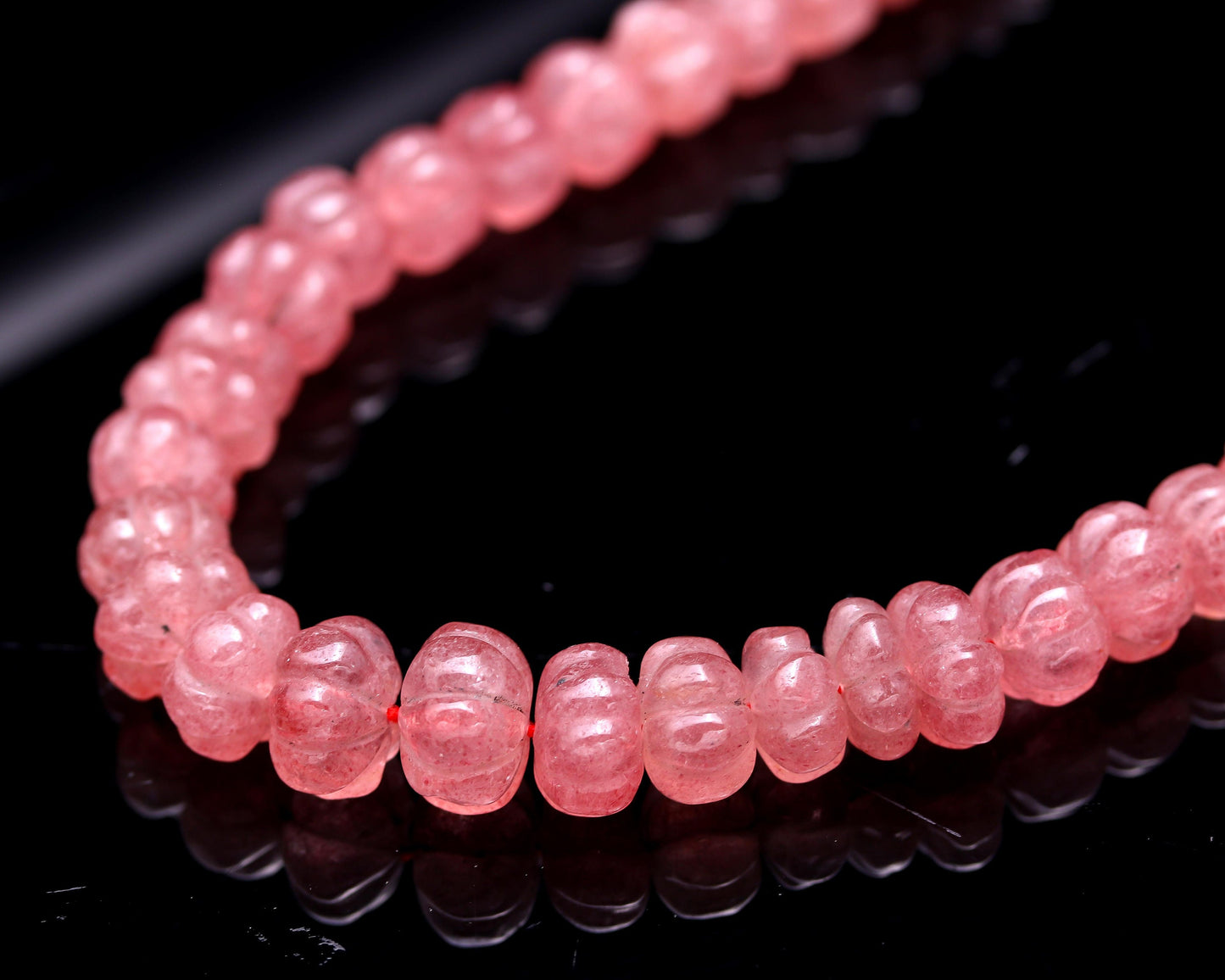 AAA Strawberry Pumpkin Hand Carved Beads, Natural Pink Strawberry Watermelon Beads, 9-12MM Red Strawberry Rondelle Pumpkin Beads