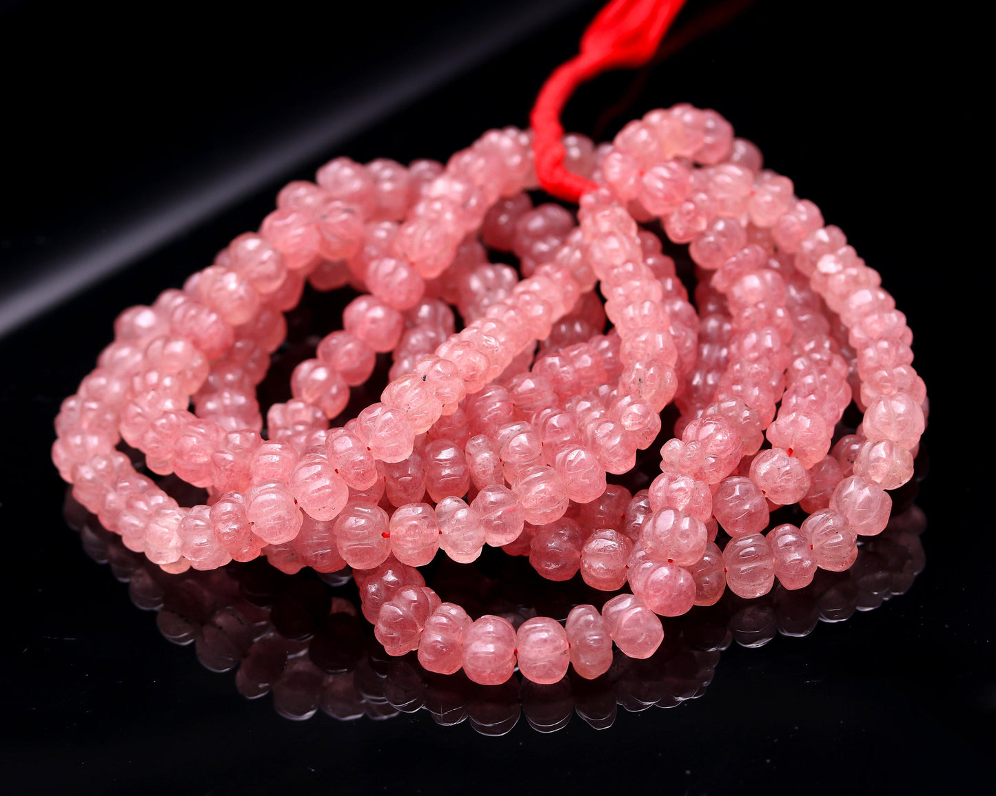 AAA Strawberry Pumpkin Hand Carved Beads, Natural Pink Strawberry Watermelon Beads, 9-12MM Red Strawberry Rondelle Pumpkin Beads