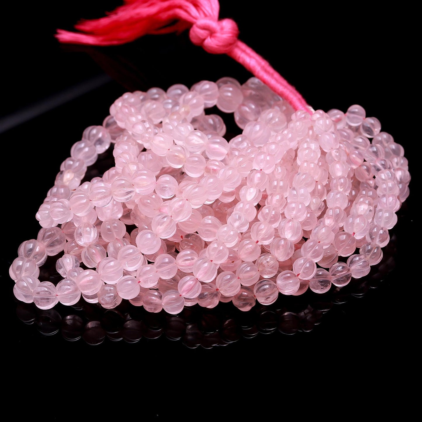 Rose Quartz Pumpkin Carved Beads Natural Rose Quartz Watermelon Pink Rose Curved Rondelle 7-10 MM Beads for Handmade Designer Jewelry Making