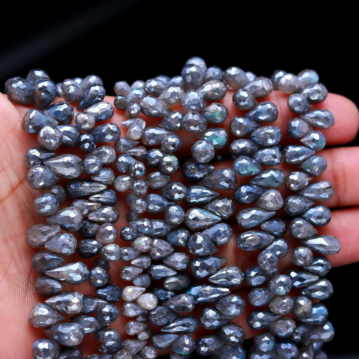 Labradorite Faceted Teardrop Beads Silver Coated Labradorite Drop Shape 5x9 MM Briolettes Beads for Jewelry Necklace Pendant Earrings Making