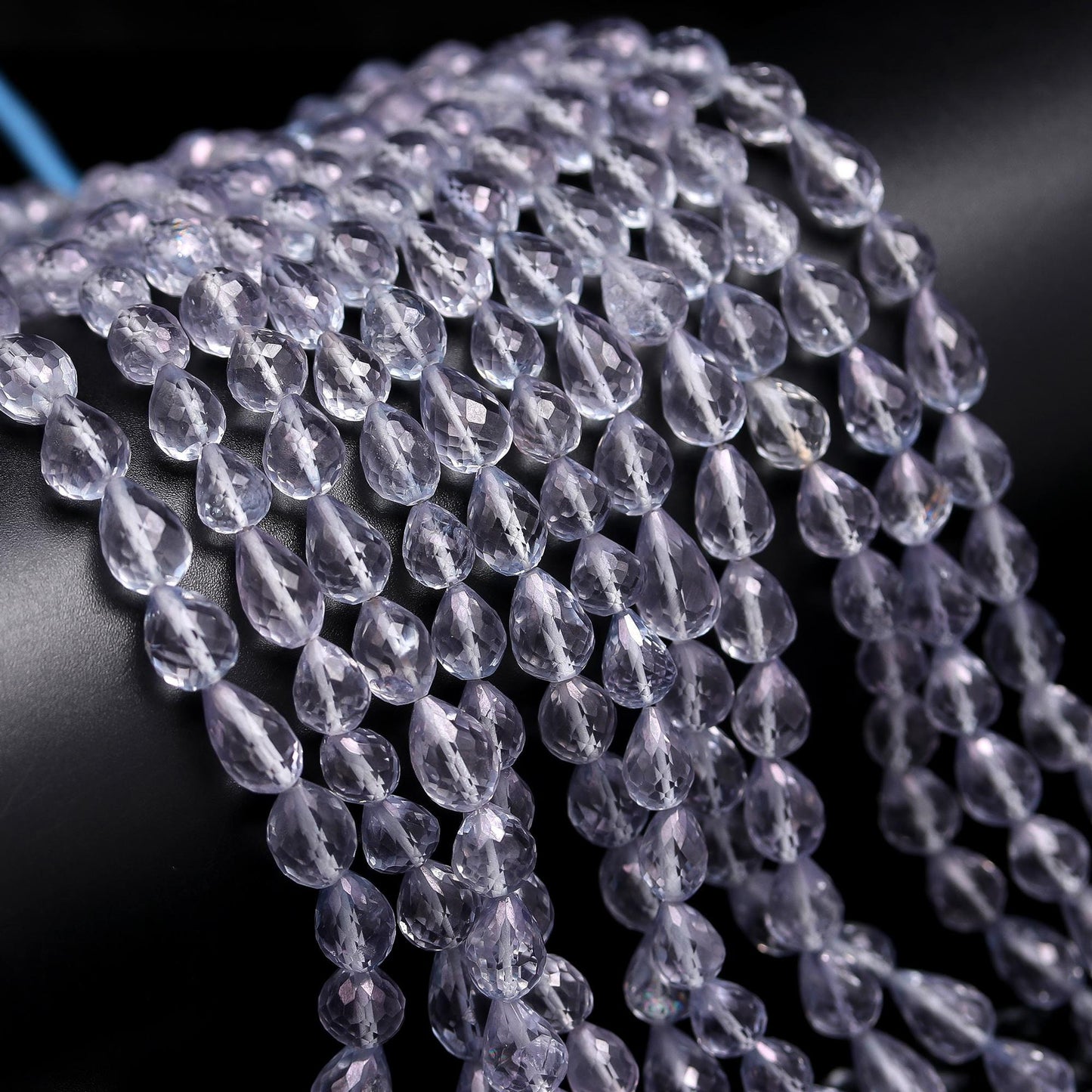 Blue Quartz Faceted Drops Beads Blue Quartz Beads Blue Coated Quartz Drops 7x9 MM Center Drilled Drops for Jewelry Pendant Earrings Making
