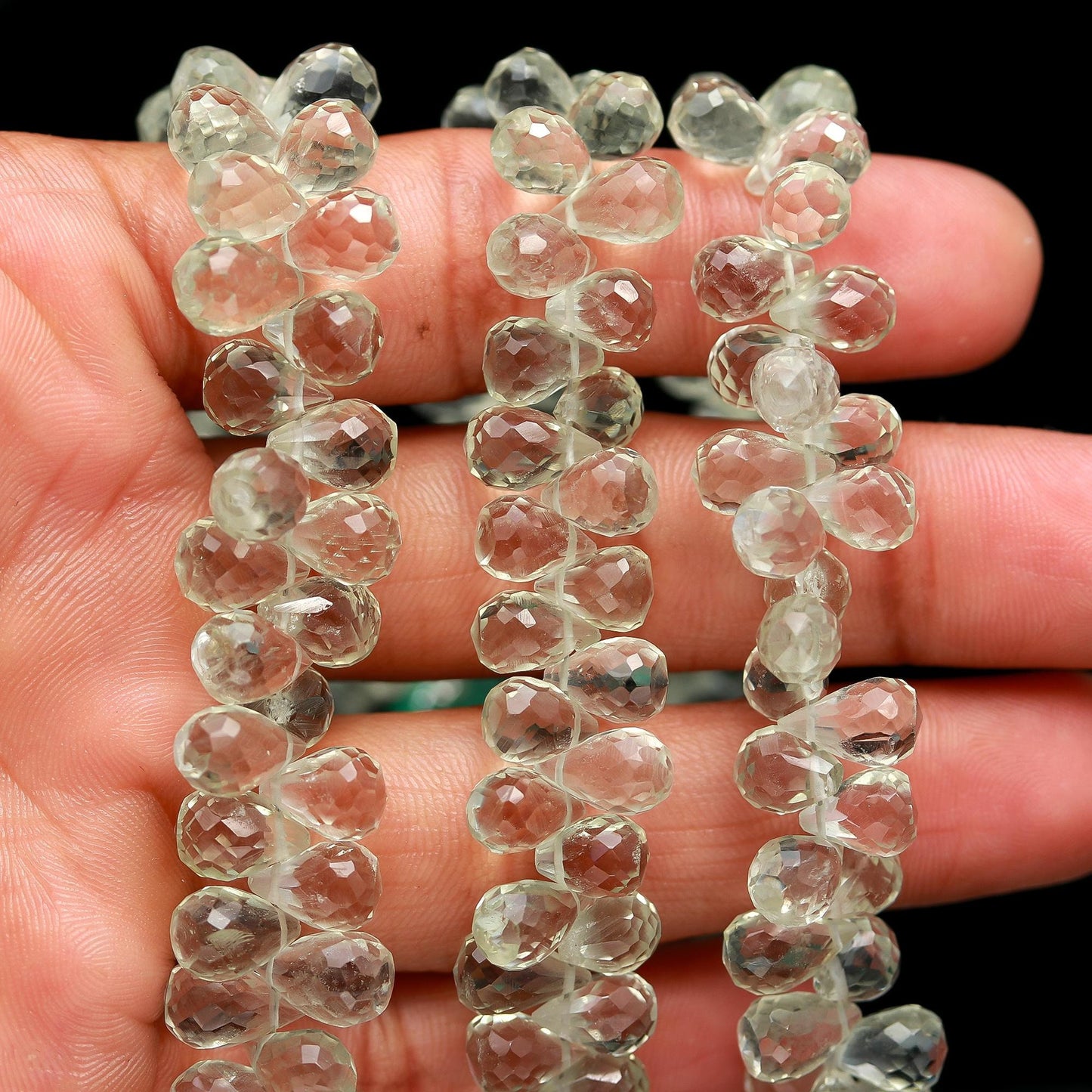 Green Amethyst Faceted Teardrop Beads Natural Green Amethyst Side Drop 6x9 MM Briolettes Beads for Jewelry Necklace Pendant Earrings Making