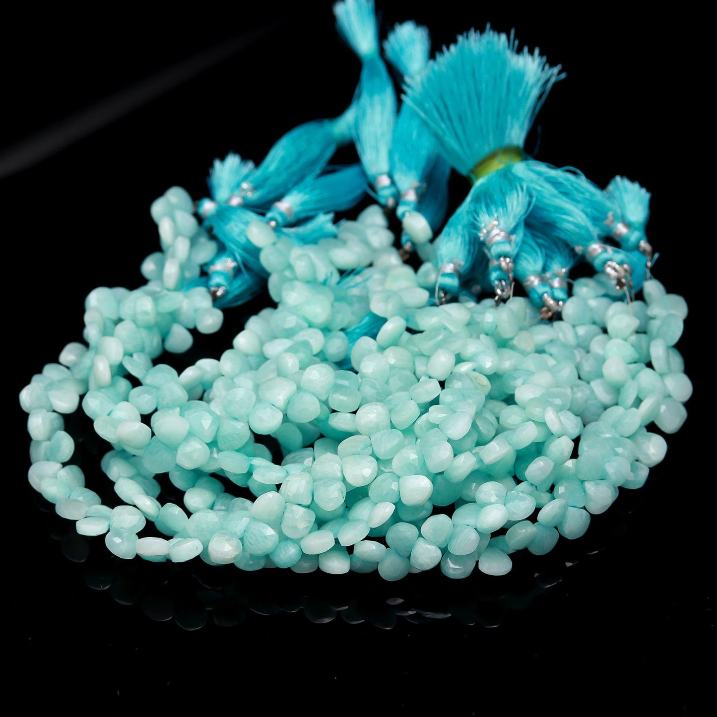 AAA Natural Amazonite Faceted Heart Shape Beads 7-8 MM Amazonite Heart Briolettes Beads | Aqua Blue Amazonite Gemstone Beads Heart Beads