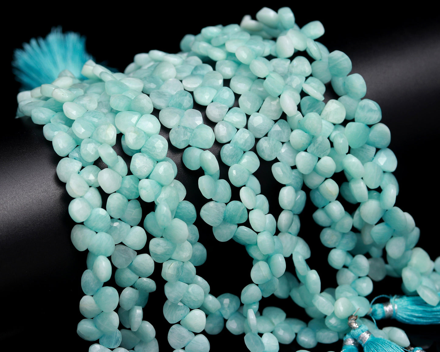 AAA Natural Amazonite Faceted Heart Shape Beads 7-8 MM Amazonite Heart Briolettes Beads | Aqua Blue Amazonite Gemstone Beads Heart Beads