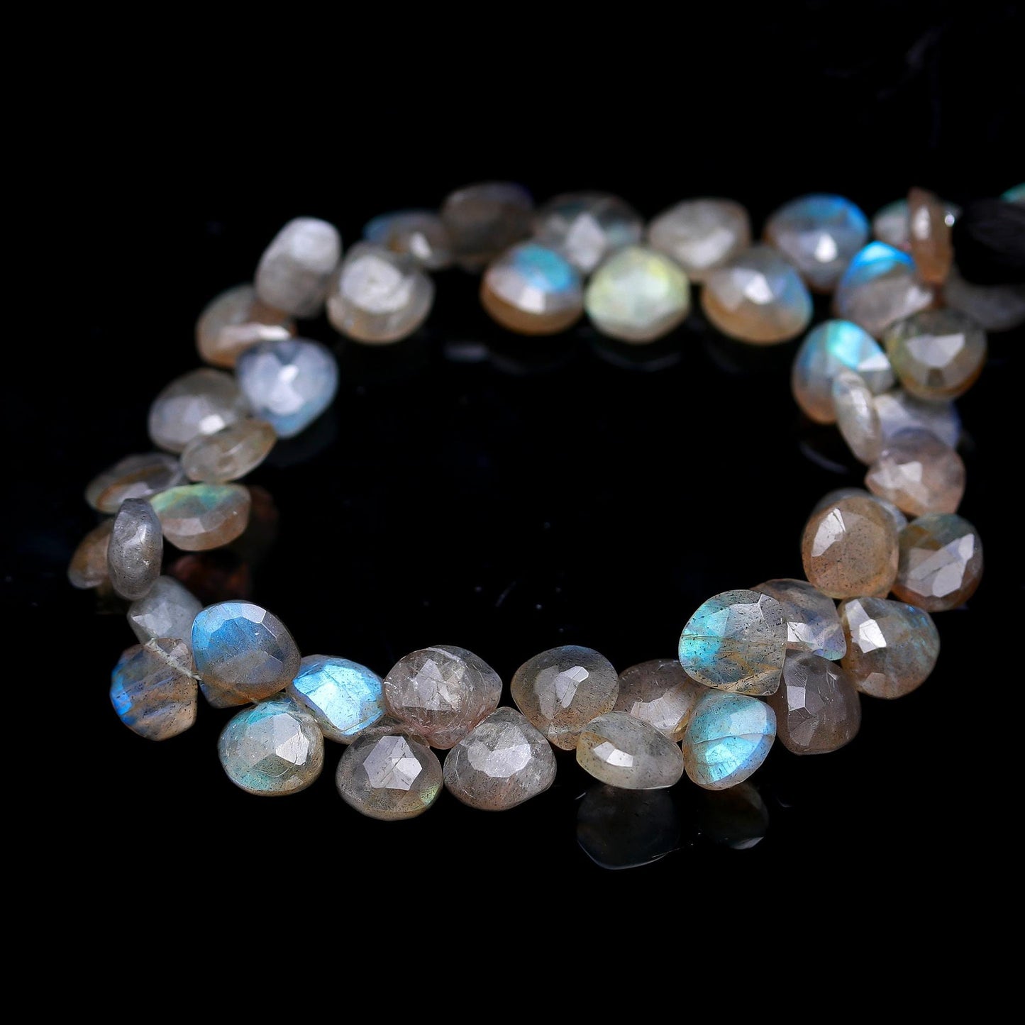 Flashy Labradorite Faceted Heart Shape Beads Natural Labradorite Faceted Briolettes Black Moonstone for Designer Jewelry Necklace & Pendant