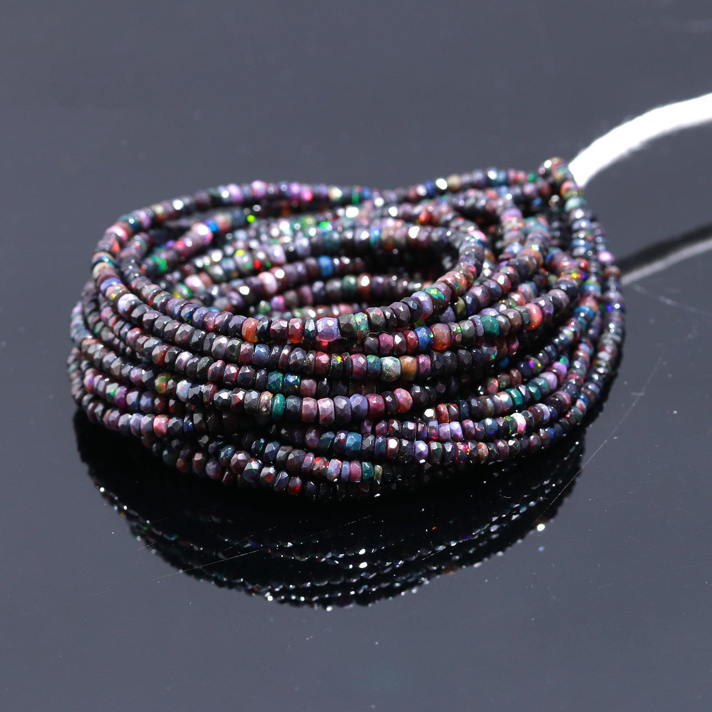Excellent Quality Black Ethiopian Opal Faceted Rondelle Bead 4 MM Natural Flashy Black Opal Multi Fire Ethiopian Opal 16" Strand for Jewelry