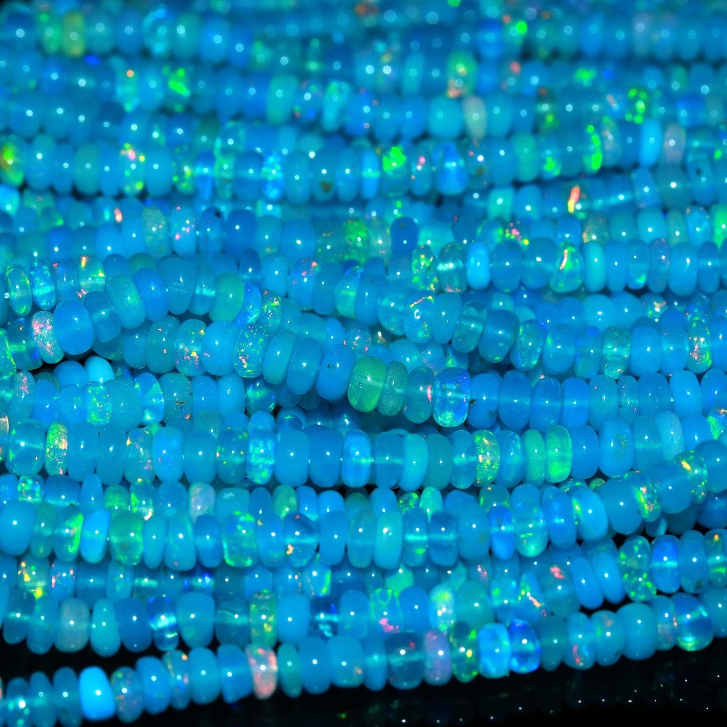 Super Quality Neon Blue Ethiopian Opal Smooth Rondelle Beads, 4 MM Natural Flashy Ethiopian Opal Beads, Blue Ethiopian Opal Rondelle Beads