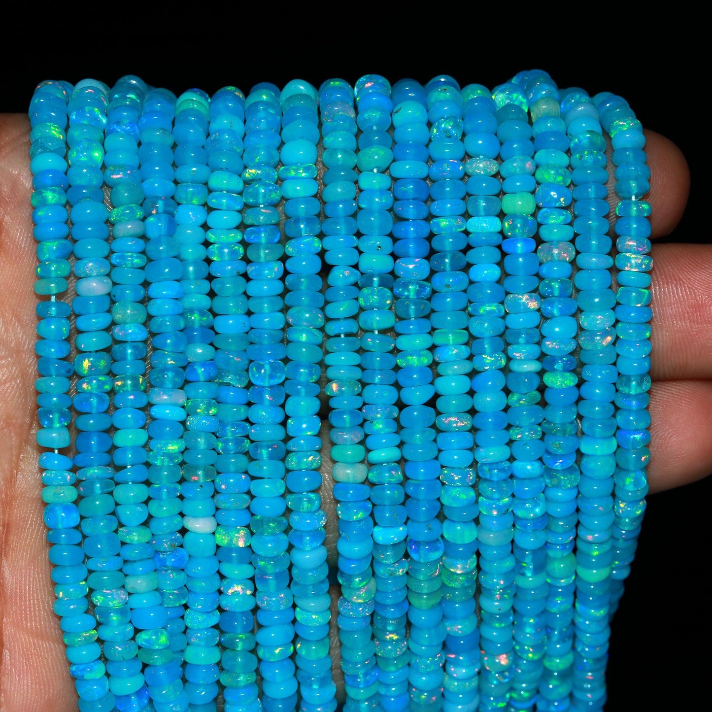Super Quality Neon Blue Ethiopian Opal Smooth Rondelle Beads, 4 MM Natural Flashy Ethiopian Opal Beads, Blue Ethiopian Opal Rondelle Beads