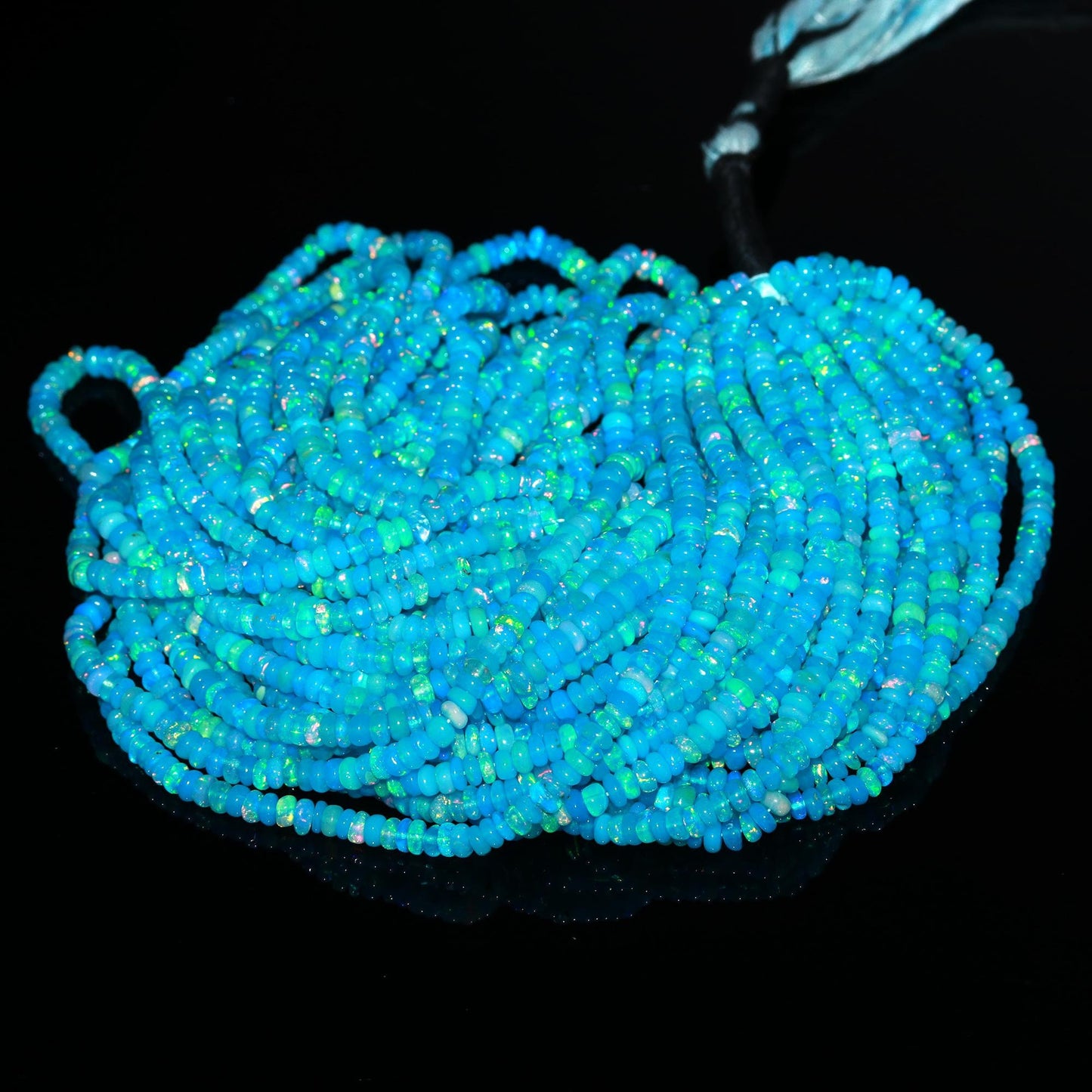 Super Quality Neon Blue Ethiopian Opal Smooth Rondelle Beads, 4 MM Natural Flashy Ethiopian Opal Beads, Blue Ethiopian Opal Rondelle Beads