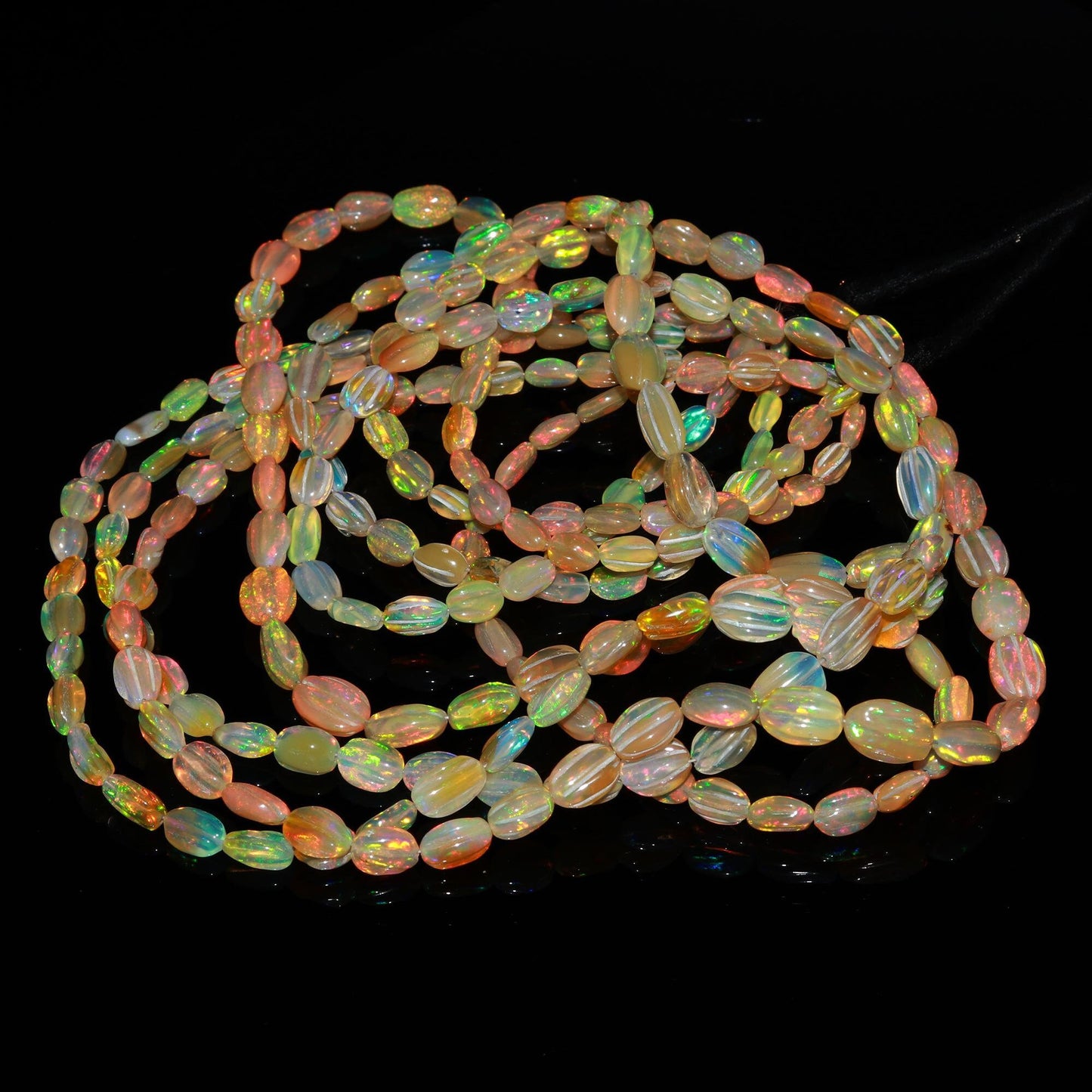 Multi Flash Ethiopian Opal Faceted Oval Shape Beads Natural Fire Ethiopian Opal Oval Beads AAA+ 16" Ethiopian Opal for Jewelry Making Craft