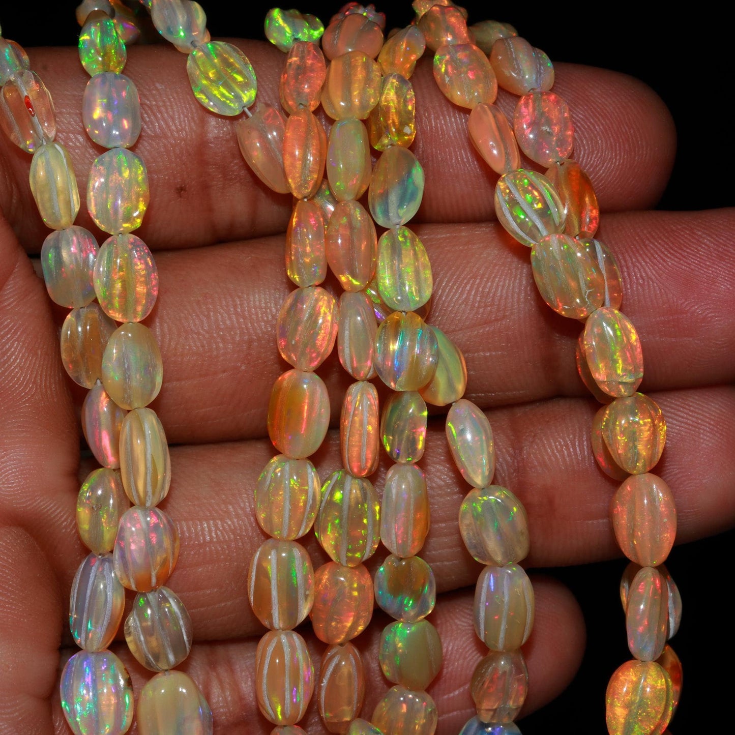 Multi Flash Ethiopian Opal Faceted Oval Shape Beads Natural Fire Ethiopian Opal Oval Beads AAA+ 16" Ethiopian Opal for Jewelry Making Craft