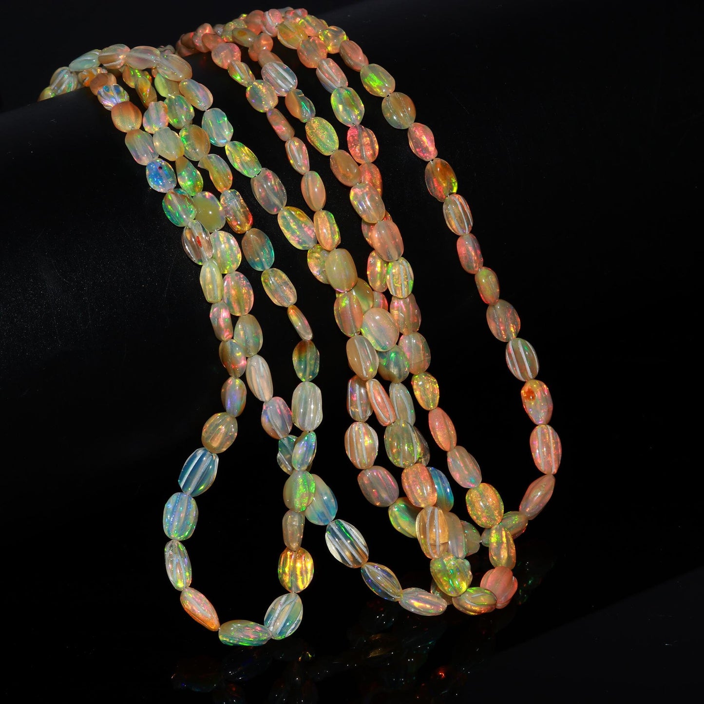 Multi Flash Ethiopian Opal Faceted Oval Shape Beads Natural Fire Ethiopian Opal Oval Beads AAA+ 16" Ethiopian Opal for Jewelry Making Craft
