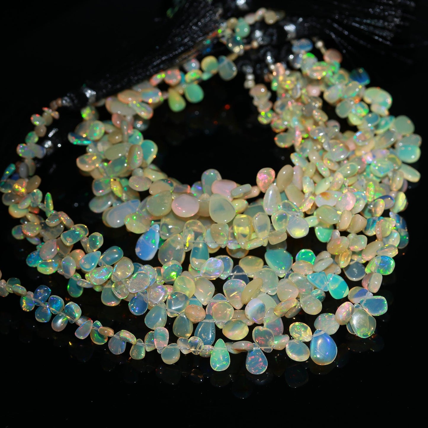 Multi Fire Ethiopian Opal Smooth Pear Beads Flashy Ethiopian Opal Beads AAA+ Quality 8 Inch Ethiopian Opal Beads for Jewelry Making Craft