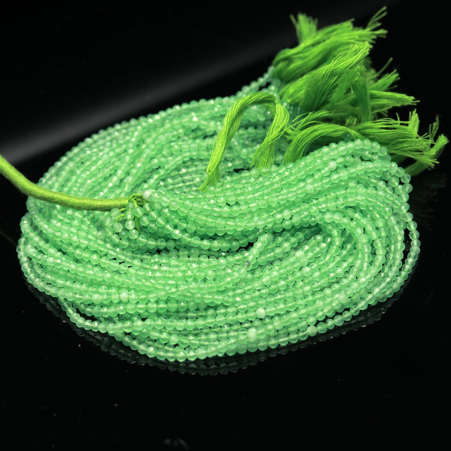 3 Strands Green Chalcedony Faceted Round Beads 3-3.25 MM Green Chalcedony Round Beads 13" Strand Natural Chalcedony for Jewelry Making Craft