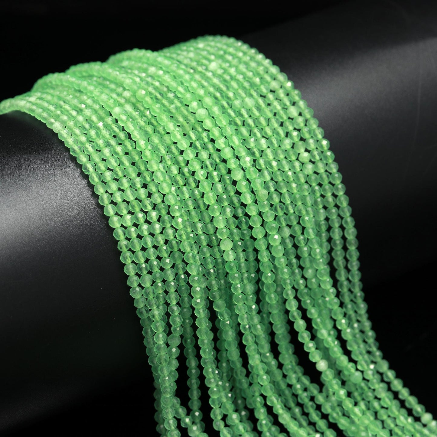 3 Strands Green Chalcedony Faceted Round Beads 3-3.25 MM Green Chalcedony Round Beads 13" Strand Natural Chalcedony for Jewelry Making Craft