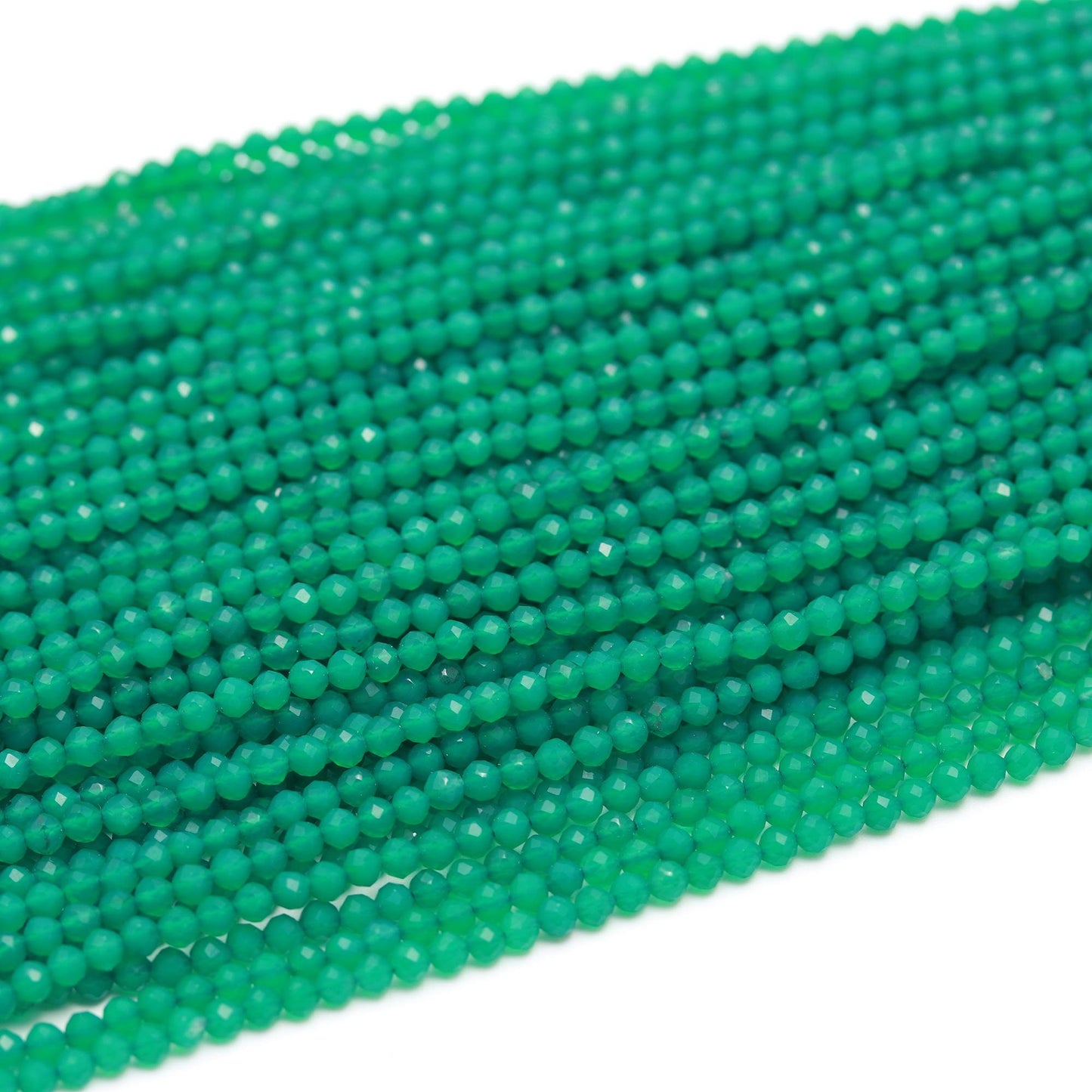 5 Strands Green Onyx Faceted Round Beads 3.5 MM Green Onyx Round Beads Faceted 13" Strand Natural Green Onyx for Designer Jewelry Making