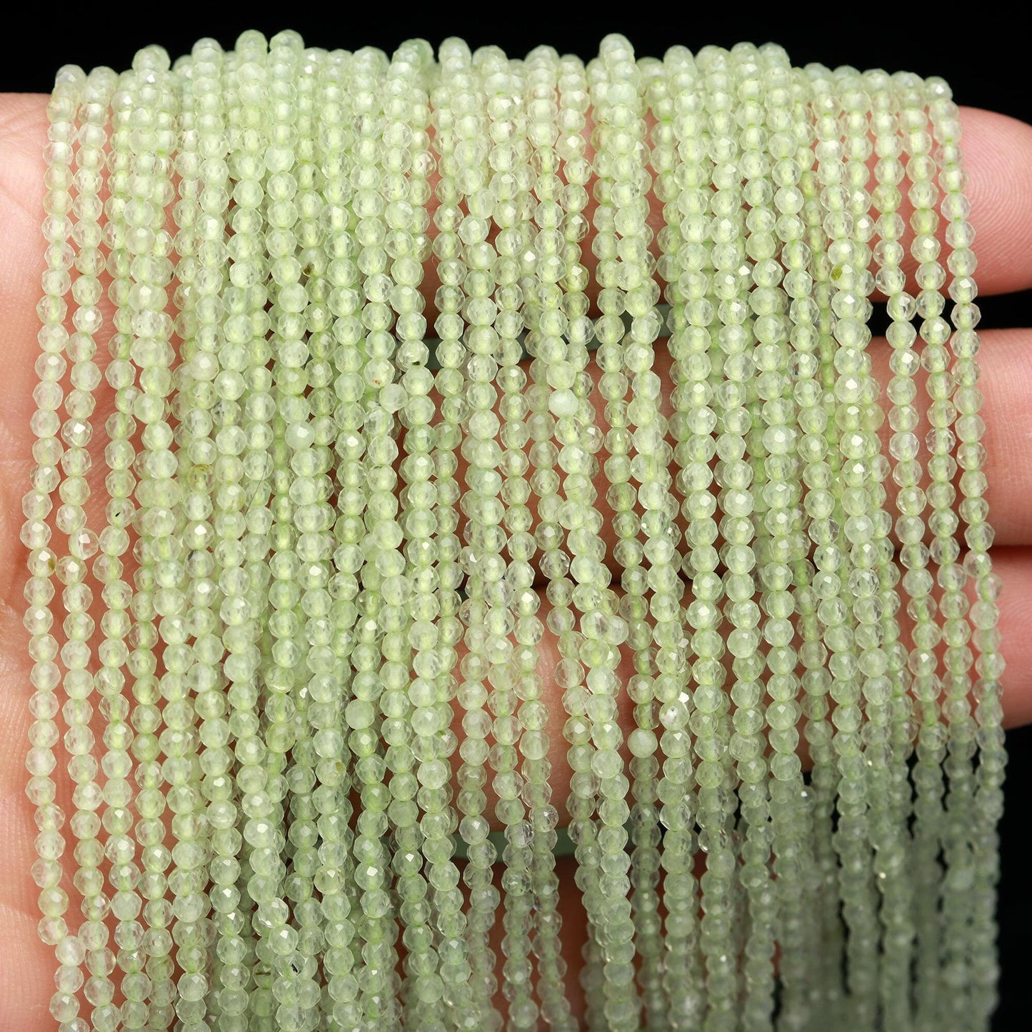 5 Strands AAA Natural Prehnite Faceted Rondelle Beads 2.25 MM Prehnite Rondelle Faceted Beads, 12” Green Prehnite Rondelle Beads Strand