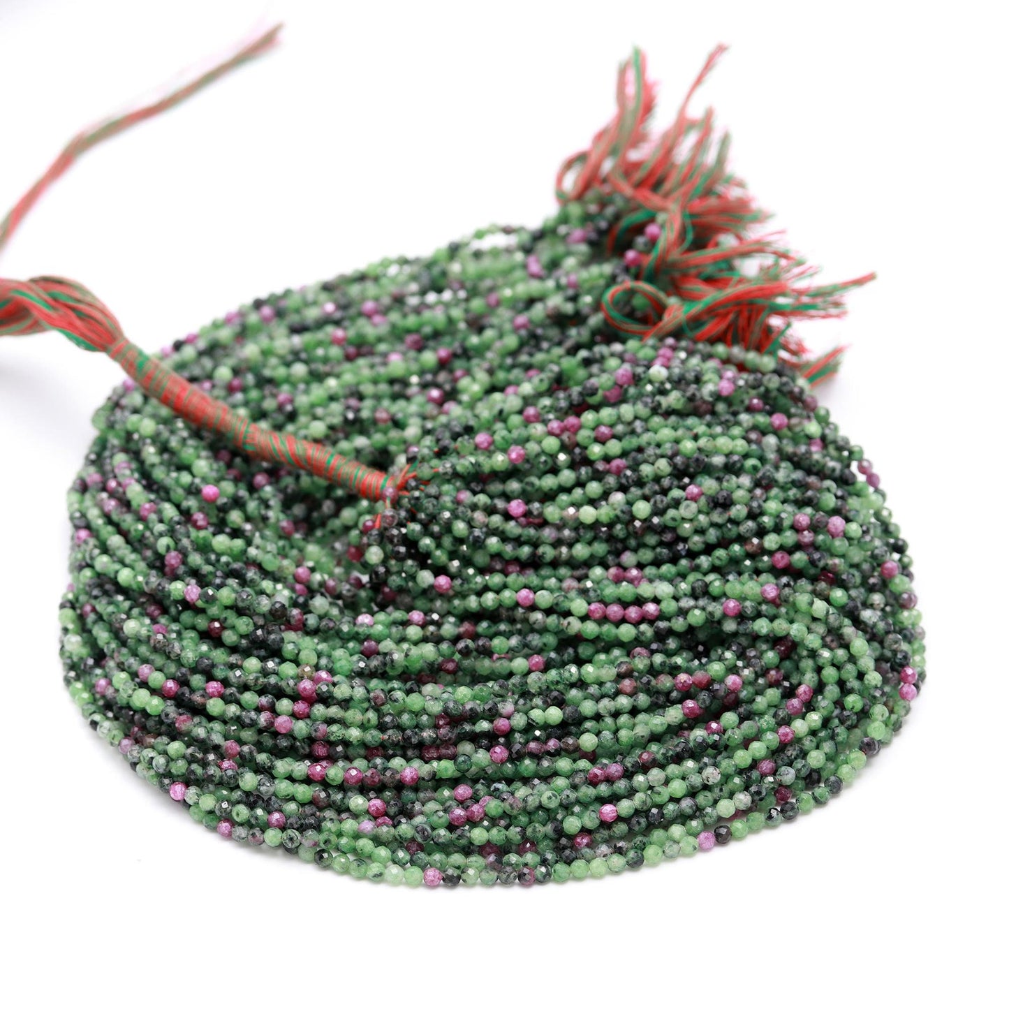5 Strands Ruby Zoisite Faceted Rondelle Beads 2.5 MM Natural Ruby Zoisite Beads, 13" Red Green Mix Ruby Zoisite Gemstone Round Beads