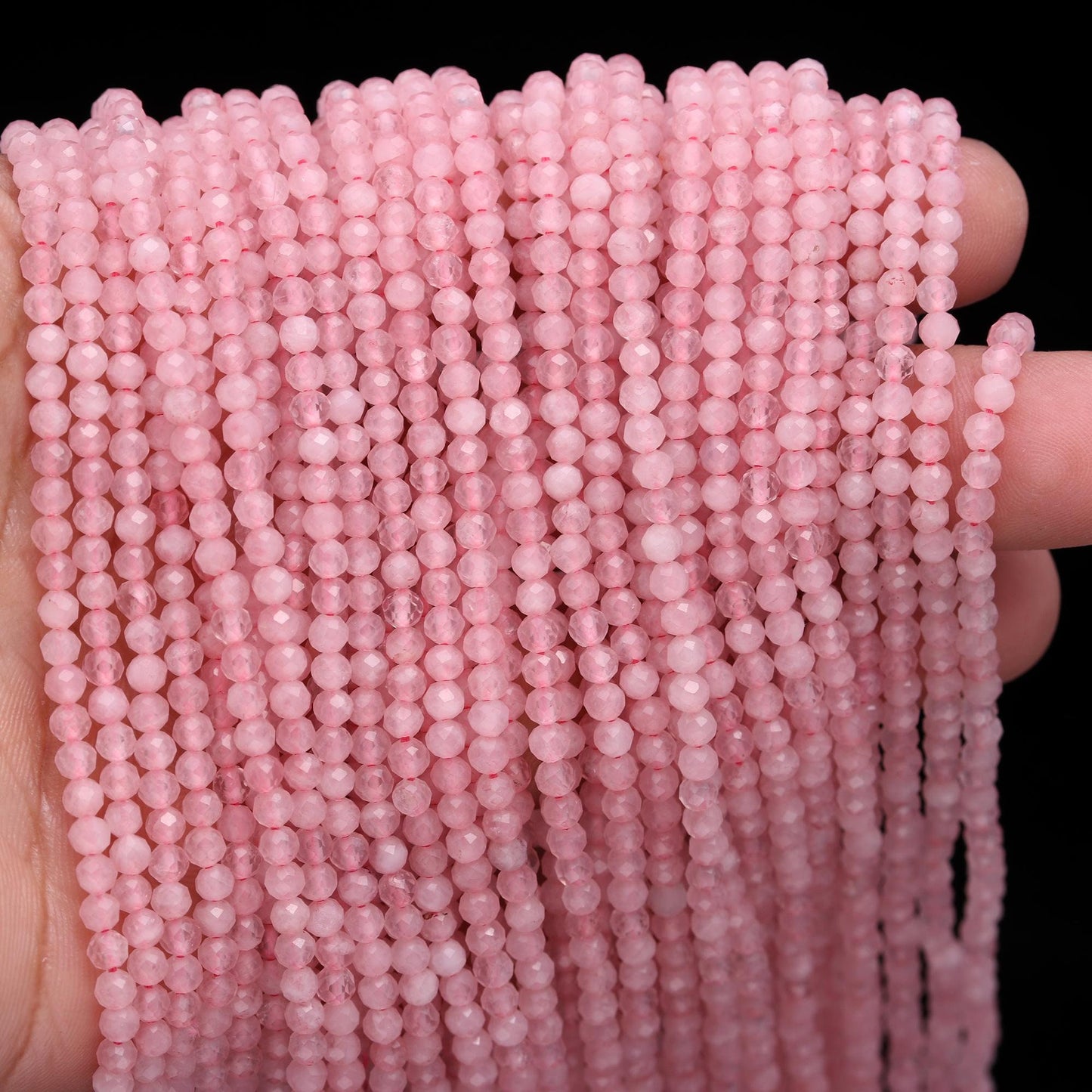 5 Strands Rose Quartz Faceted Rondelle Beads, 3MM Natural Rose Quartz Round Beads, 13" Pink Rose Quartz Gemstone Bead for Jewelry Making