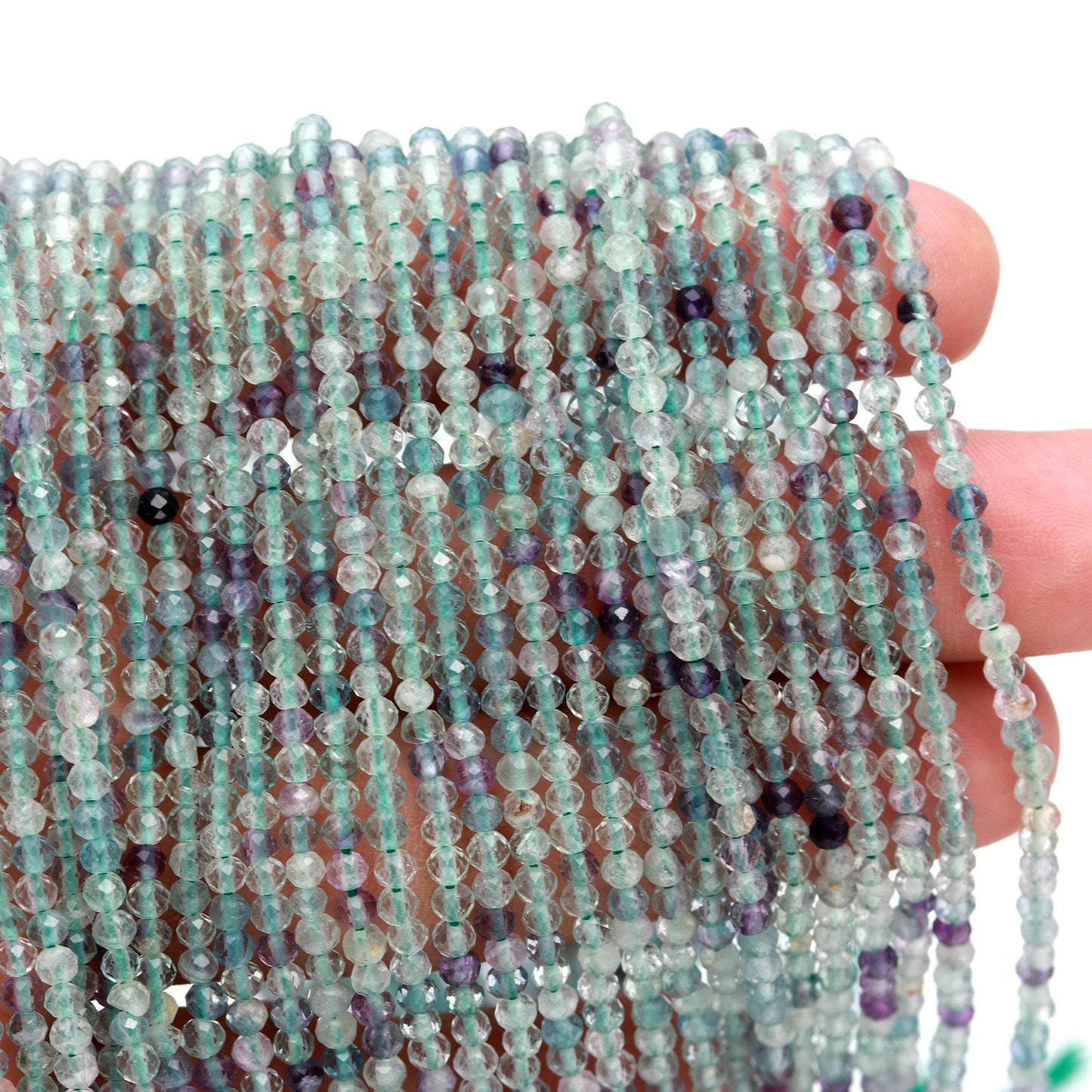 5 Strands Fluorite Faceted Round Beads 3-3.25 MM Green Fluorite Round Beads 13" Strand Fluorite Round Bead for Designer Jewelry Making Craft