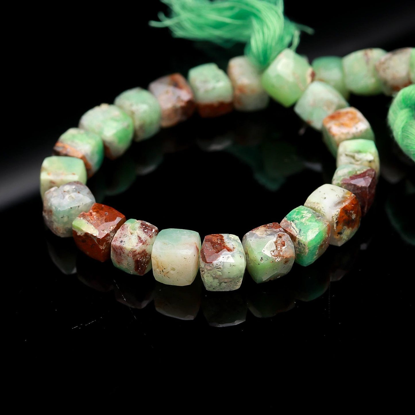 Chrysoprase Faceted Cube Beads Rare Green Brown Chrysoprase 3D Cube Beads AAA Natural Chrysoprase Box Shape Beads for Jewelry Making Craft