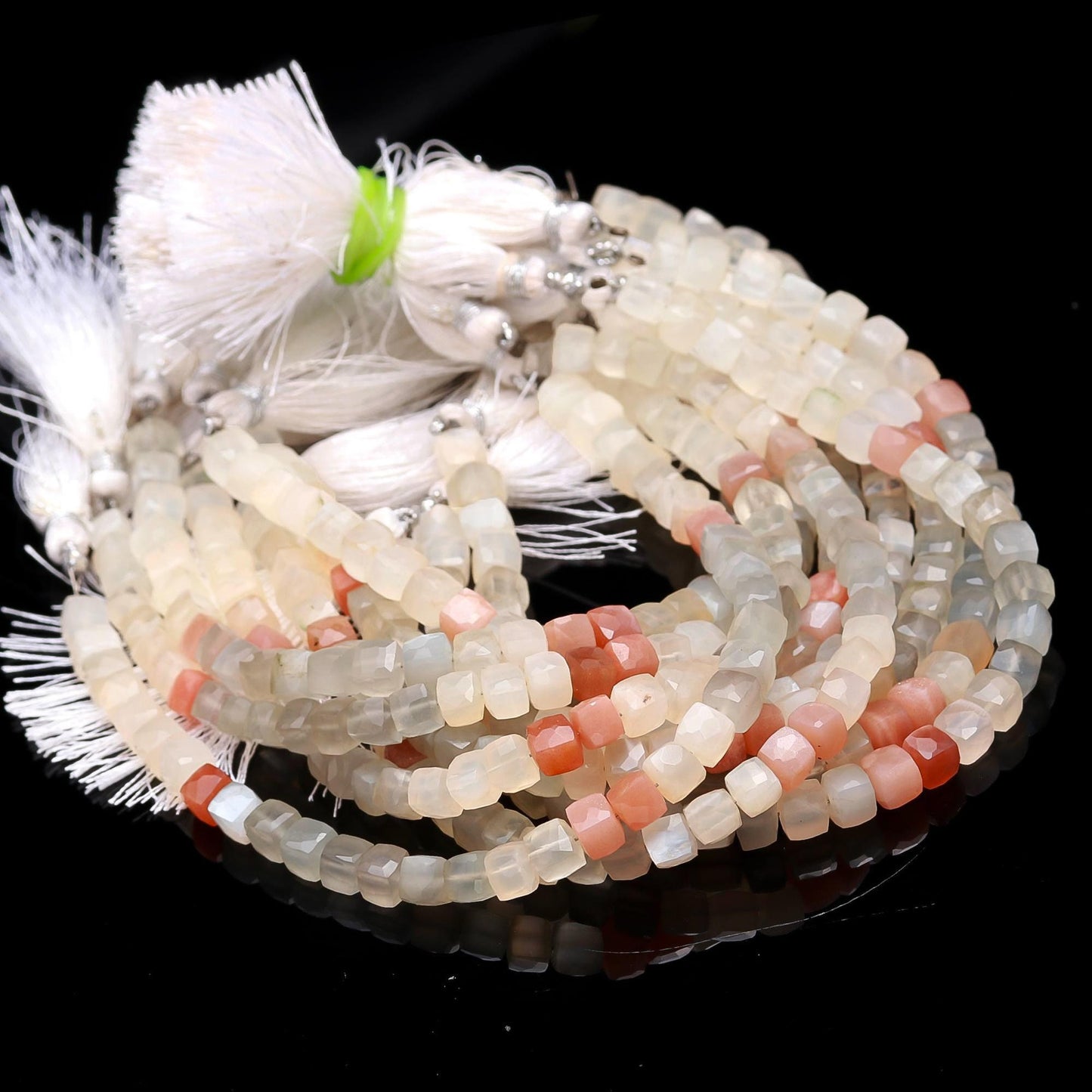 Multi Moonstone Faceted Cube Beads Multi Moonstone Cube Square Dice Box Shape Beads White Grey and Peach Moonstone Cube Beads for Jewelry
