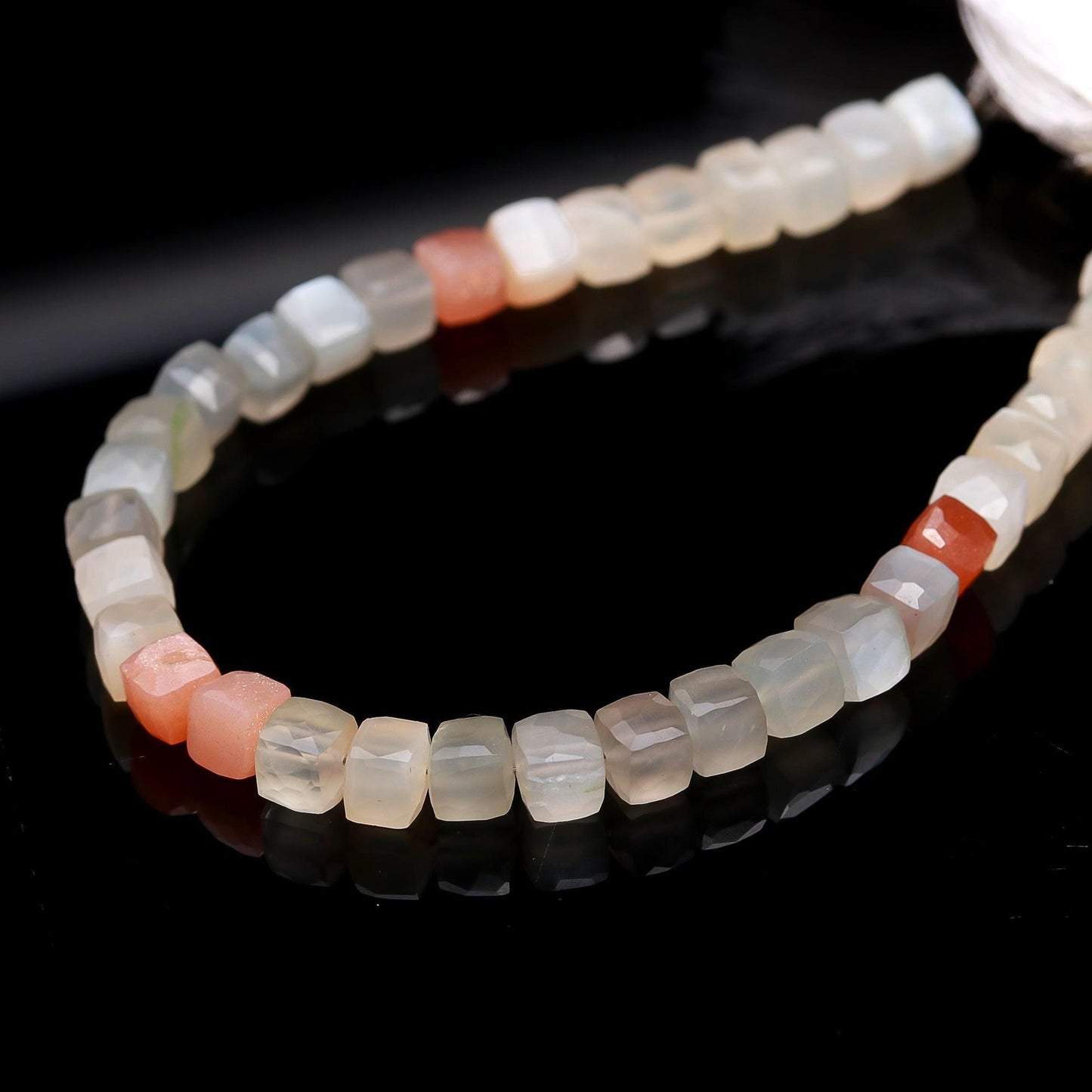Multi Moonstone Faceted Cube Beads Multi Moonstone Cube Square Dice Box Shape Beads White Grey and Peach Moonstone Cube Beads for Jewelry