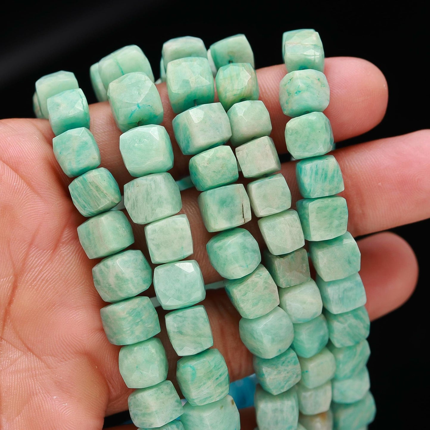 Amazonite Faceted Cube Shape Beads AAA Natural Amazonite Cube Box Beads Faceted Sky Blue Amazonite Cube Box Dice Shape Beads for Jewelry