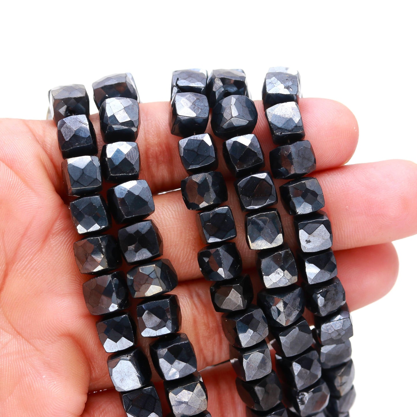 Black Spinal Sliver Coated Faceted Beads AAA Natural Black Spinal Cube Beads Shining Coated Black Spinal Cube Box Bead for Jewelry Craft