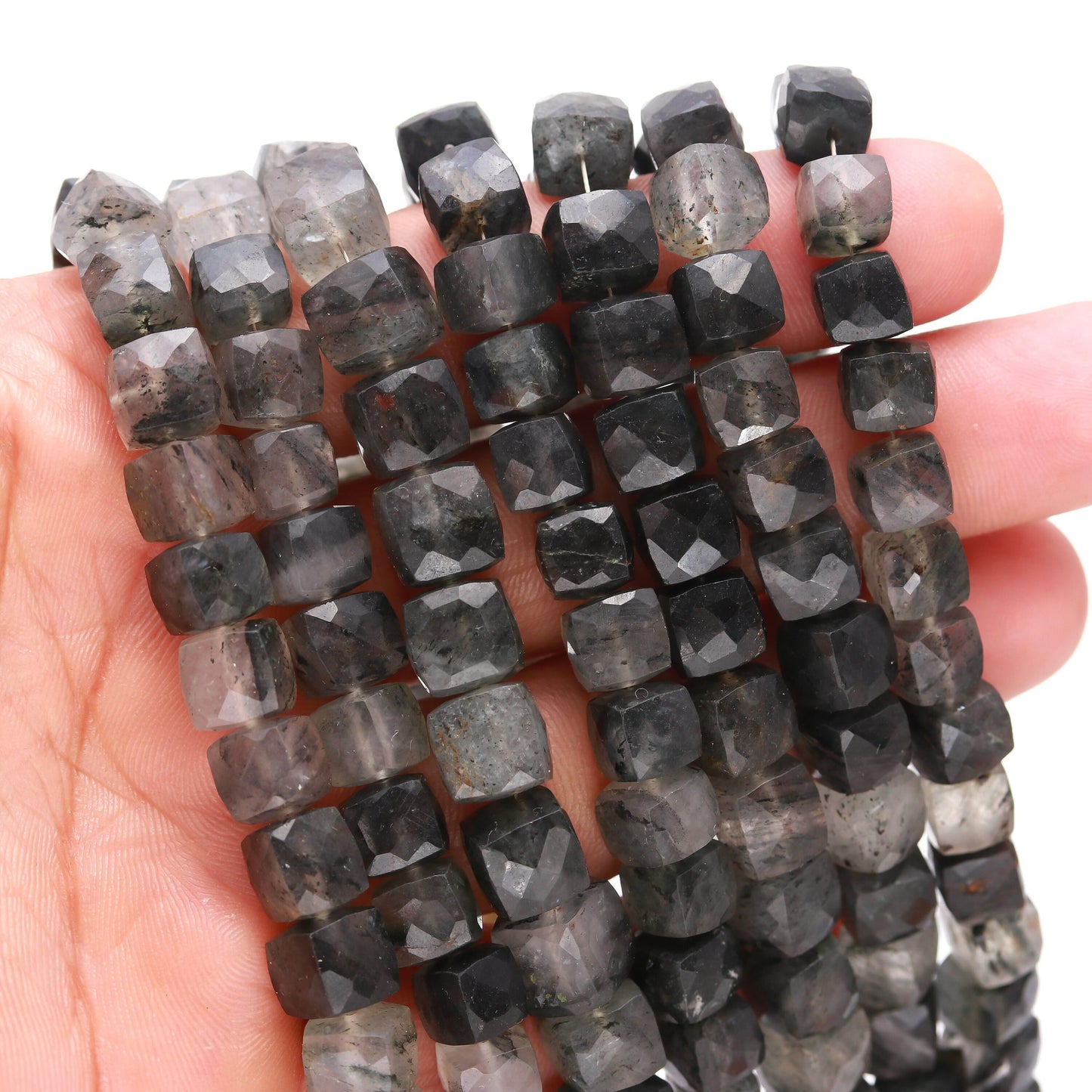 Black Rutile Faceted Cube Beads AAA Natural Gemstone Beads 8 Inch Strand Beads Black Rutile Cube Square Dice Box Shape Bead for Jewelry
