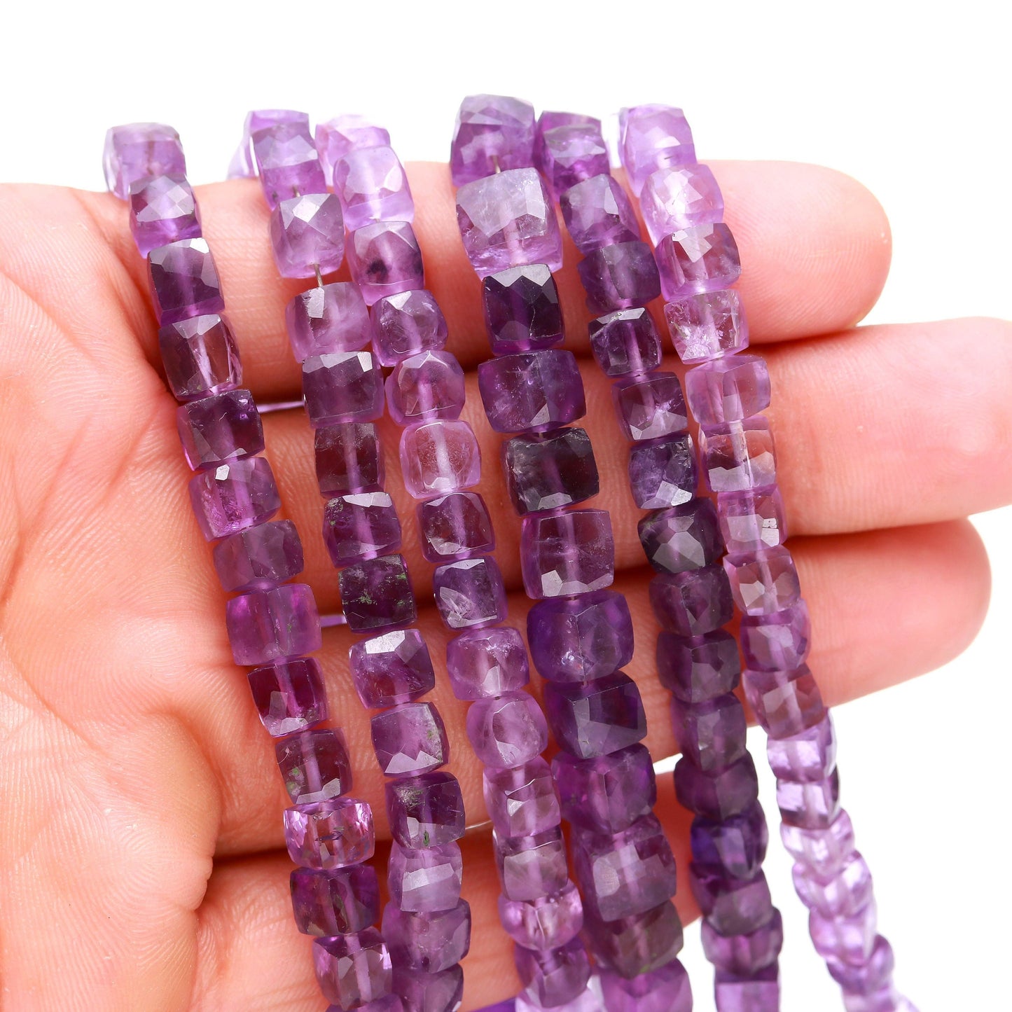 African Amethyst Faceted Cube Shape Beads AAA Natural Amethyst Dice Box Shape Beads Amethyst 3D Box Beads 6-7 MM Amethyst Cube for Jewelry
