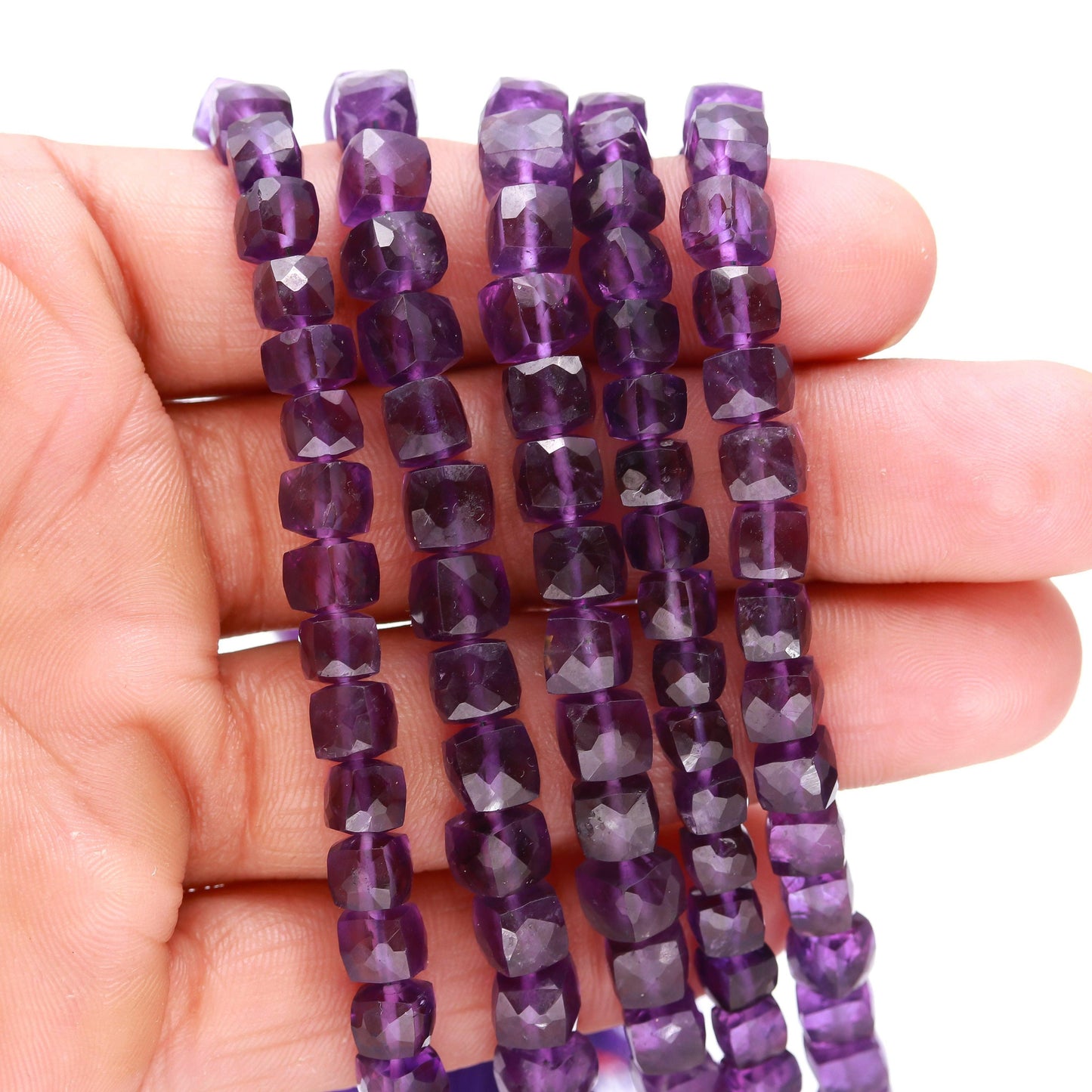 African Amethyst Faceted Cube Shape Beads Super Quality Natural Amethyst Cube Beads Deep Blue Amethyst 3D Box Beads, 6-7 MM Amethyst Beads