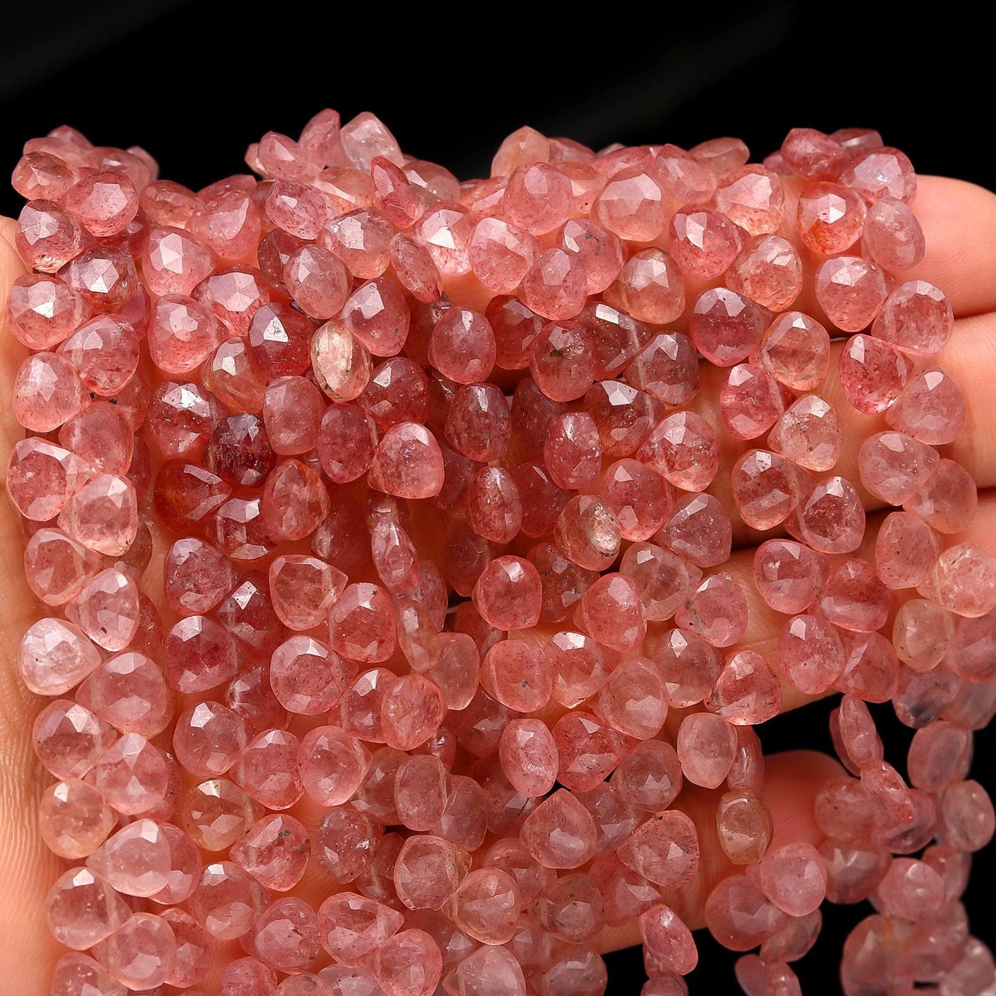 AAA Strawberry Faceted Heart Shape Beads, Natural Strawberry Heart Shape, 7MM Strawberry Briolettes Beads, Red Strawberry Heart Shape Beads