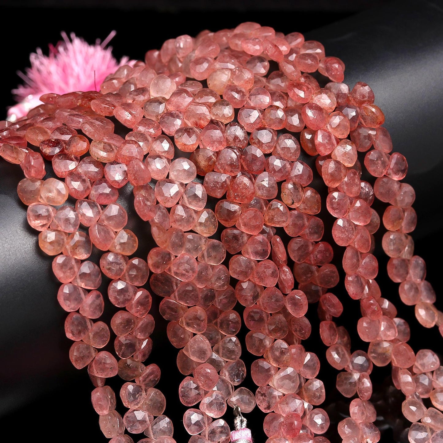 AAA Strawberry Faceted Heart Shape Beads, Natural Strawberry Heart Shape, 7MM Strawberry Briolettes Beads, Red Strawberry Heart Shape Beads