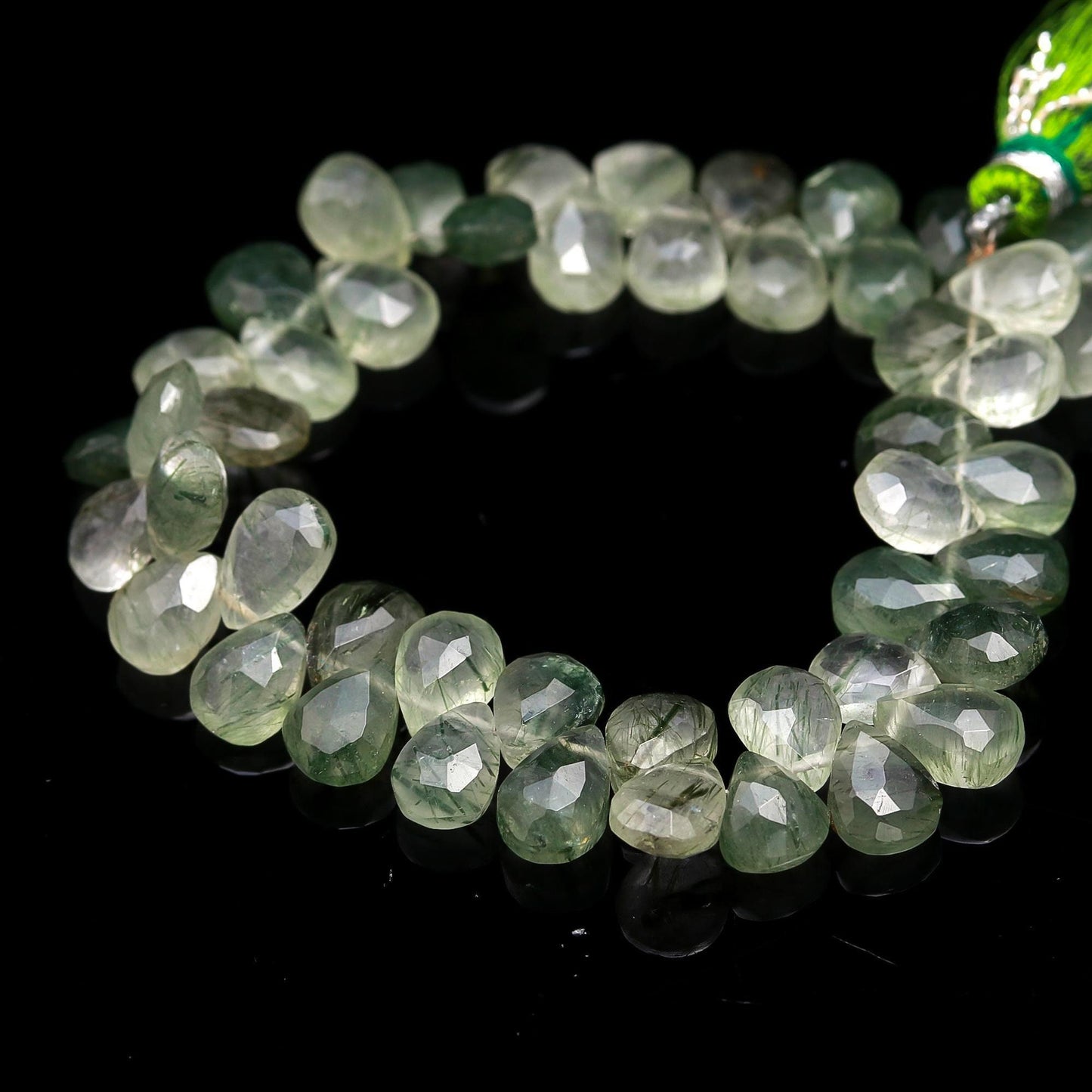 AAA Natural Green Rutile Faceted Pear Shape Beads | Green Rutile Pear Shape Beads Briolettes | Rutile Gemstone Beads