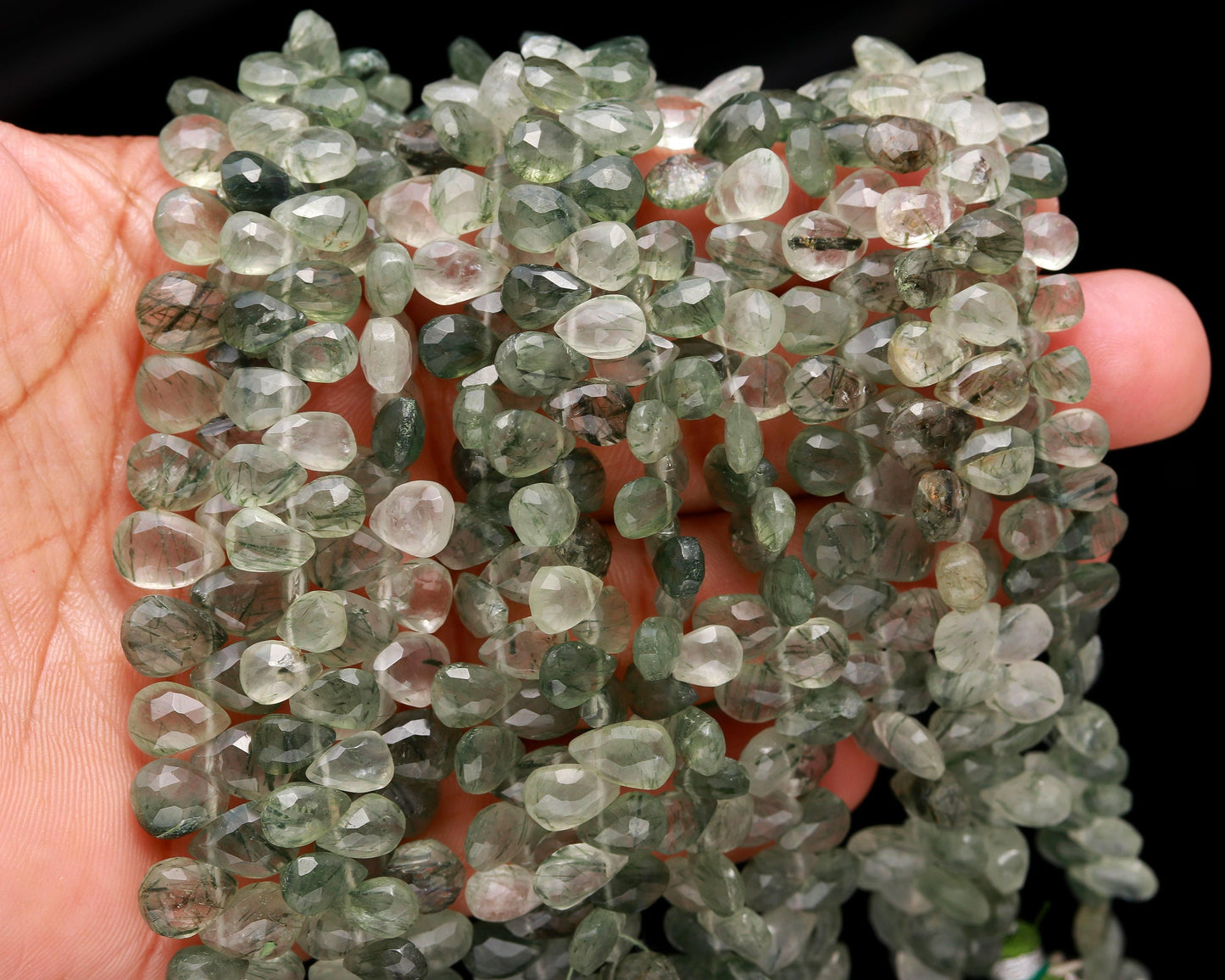 AAA Natural Green Rutile Faceted Pear Shape Beads | Green Rutile Pear Shape Beads Briolettes | Rutile Gemstone Beads