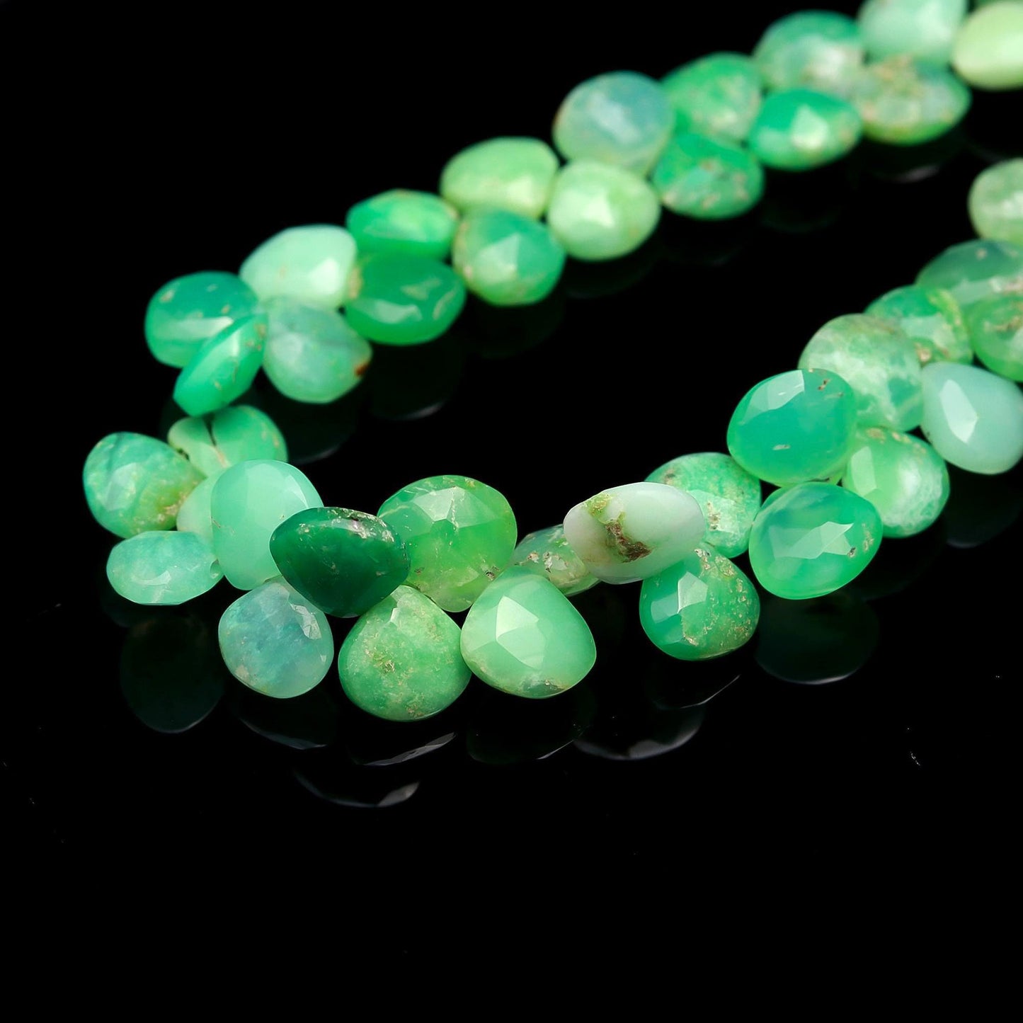AAA Natural Chrysoprase Faceted Heart Beads, 6-7/7-8/8-9 MM Chrysoprase Faceted Heart Briolettes Natural Gemstone Bead for Jewelry Making