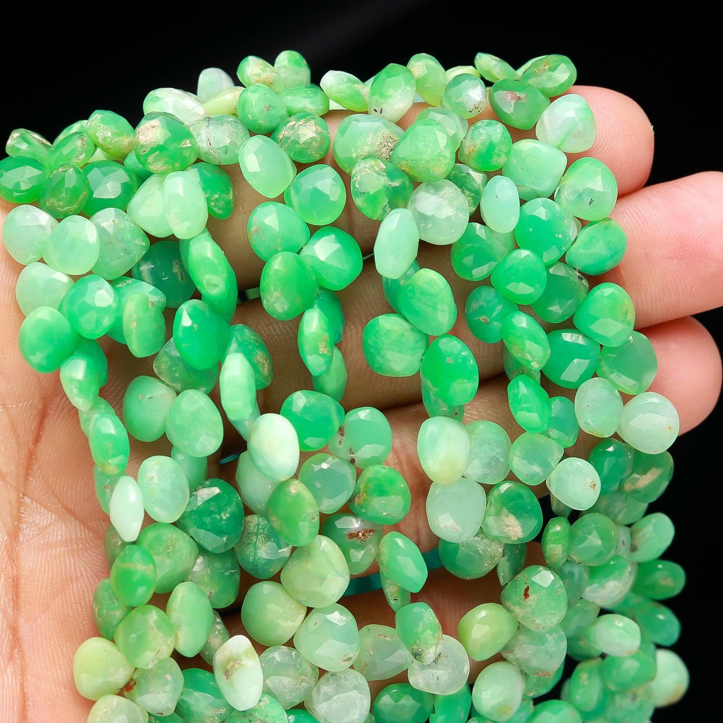 AAA Natural Chrysoprase Faceted Heart Beads, 6-7/7-8/8-9 MM Chrysoprase Faceted Heart Briolettes Natural Gemstone Bead for Jewelry Making