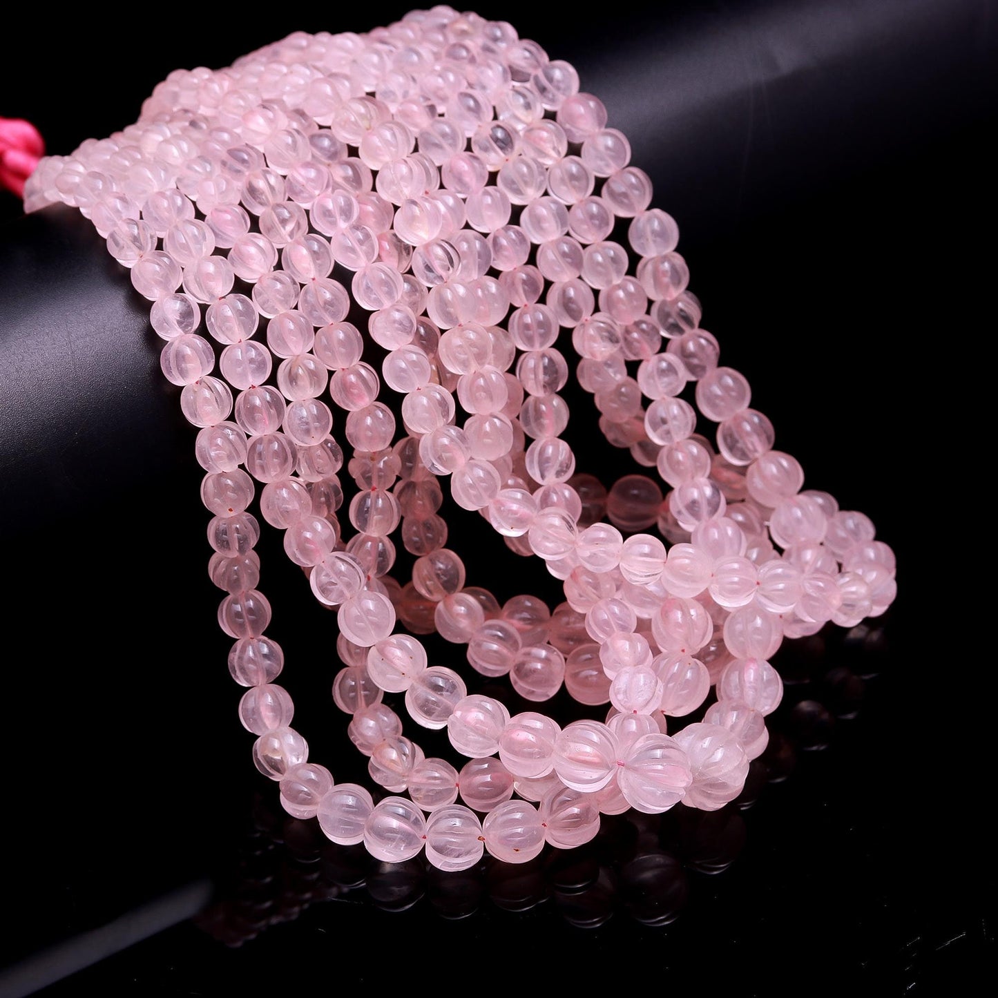 Rose Quartz Pumpkin Carved Beads Natural Rose Quartz Watermelon Pink Rose Curved Rondelle 7-10 MM Beads for Handmade Designer Jewelry Making