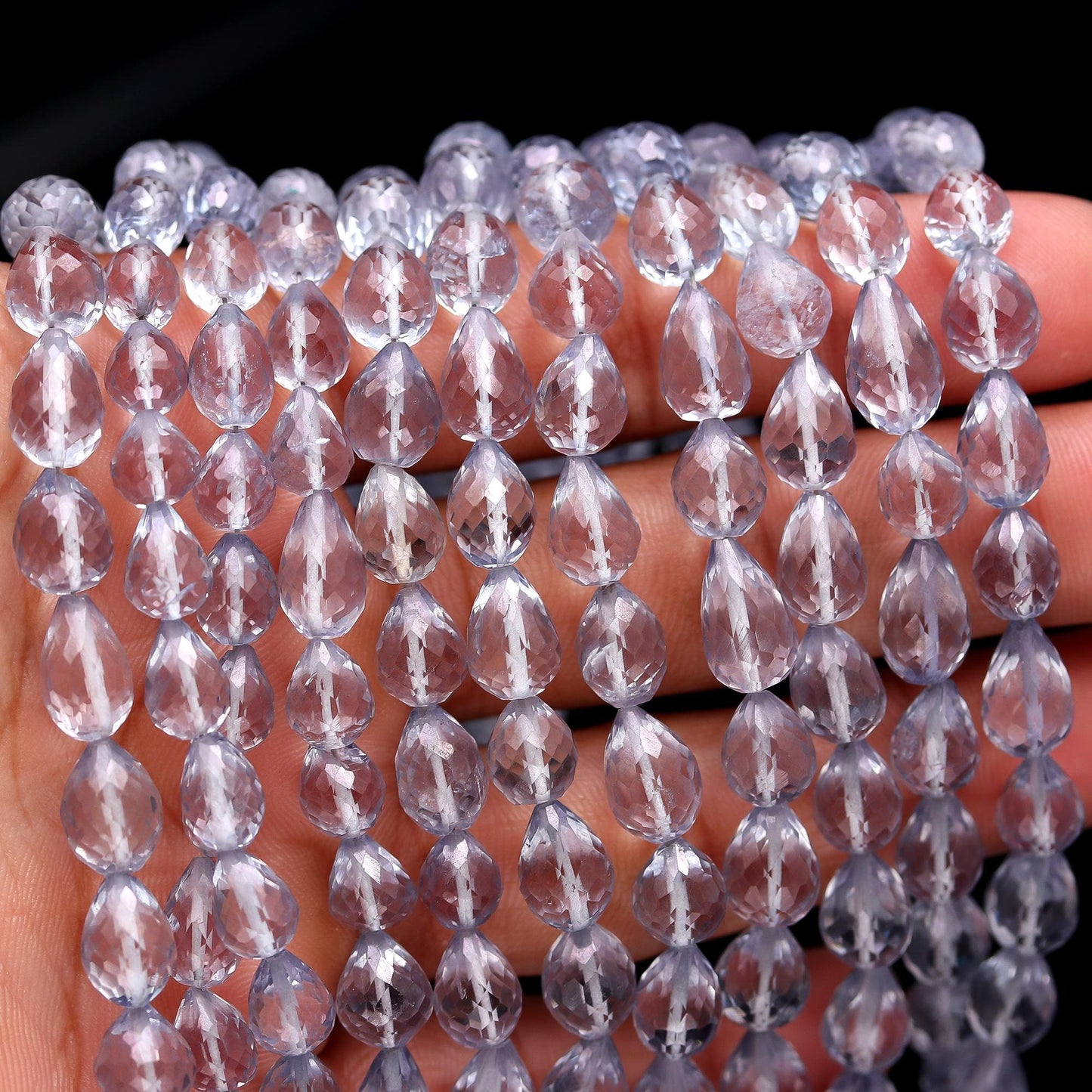 Blue Quartz Faceted Drops Beads Blue Quartz Beads Blue Coated Quartz Drops 7x9 MM Center Drilled Drops for Jewelry Pendant Earrings Making