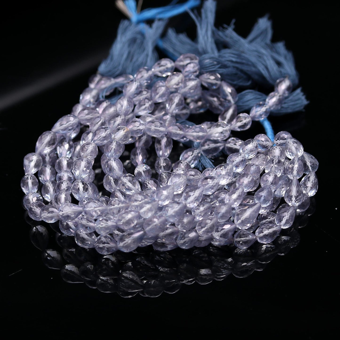 Blue Quartz Faceted Drops Beads Blue Quartz Beads Blue Coated Quartz Drops 7x9 MM Center Drilled Drops for Jewelry Pendant Earrings Making