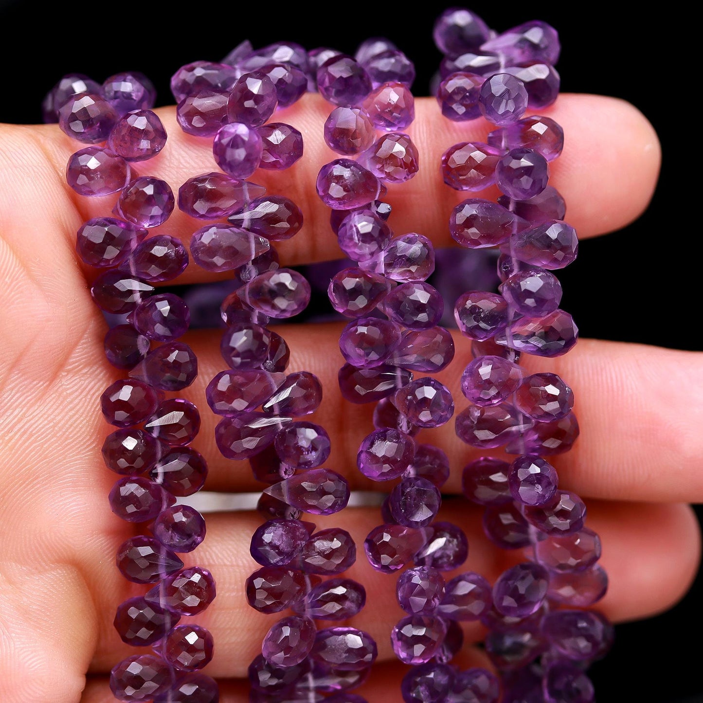 AAA Natural Amethyst Faceted Teardrop Beads, 5x8 MM Amethyst Side Drop Beads, 8 Inch Faceted Amethyst Drop Beads for Jewelry Making