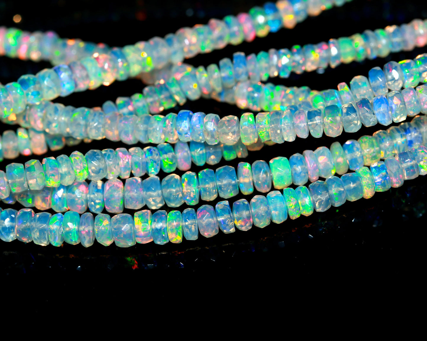Ethiopian Opal Faceted Rondelle Beads 3-5 MM Natural Flashy Ethiopian Opal Beads Faceted Fire Ethiopian Opal Necklace for Jewelry Craft