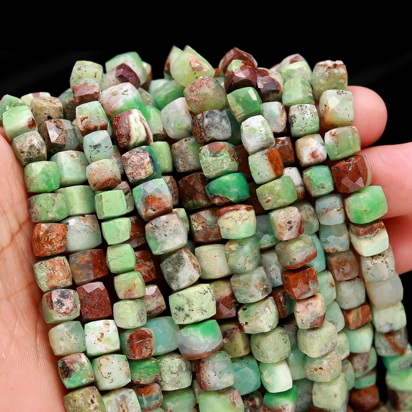 Chrysoprase Faceted Cube Beads Rare Green Brown Chrysoprase 3D Cube Beads AAA Natural Chrysoprase Box Shape Beads for Jewelry Making Craft