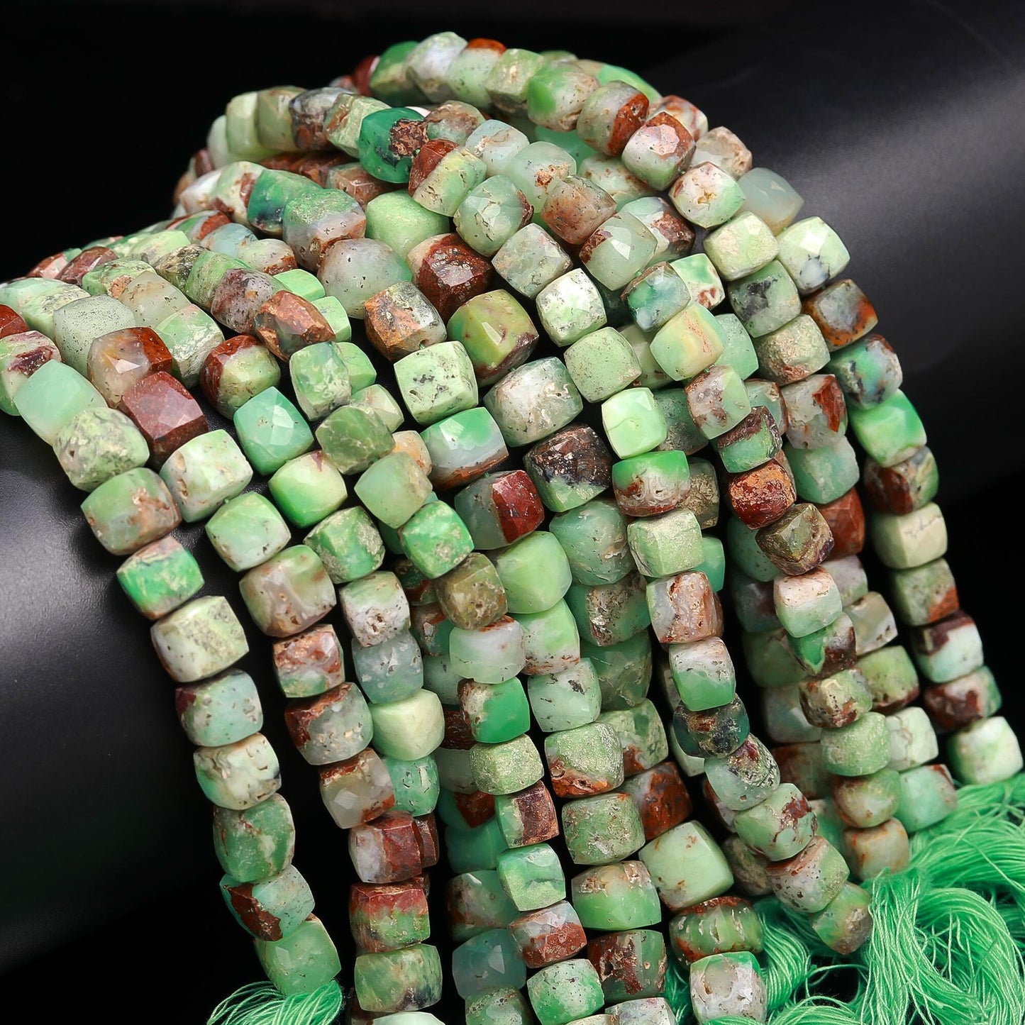 Chrysoprase Faceted Cube Beads Rare Green Brown Chrysoprase 3D Cube Beads AAA Natural Chrysoprase Box Shape Beads for Jewelry Making Craft