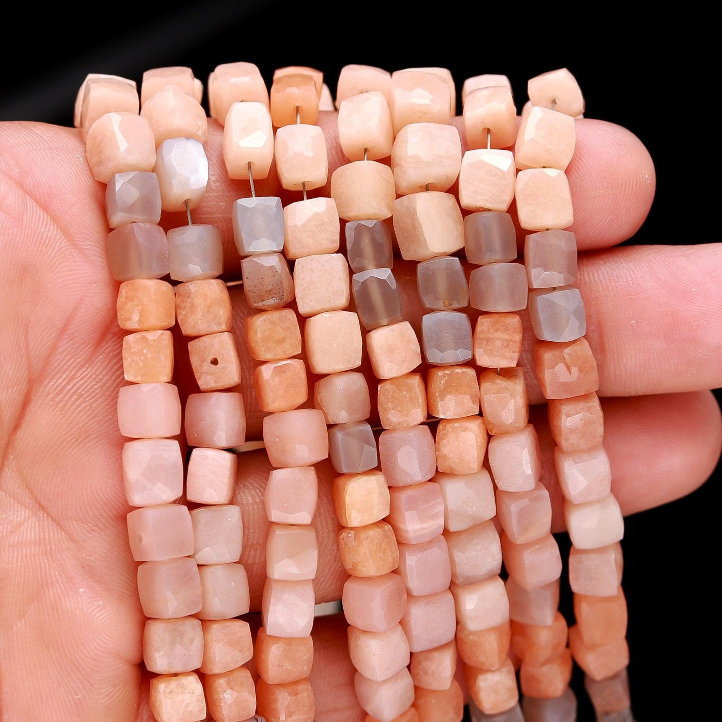Peach Moonstone Faceted Cube Beads Peach Multi Moonstone Cube Box Beads AAA Natural Faceted Moonstone Cube Shape Beads Moonstone for Jewelry